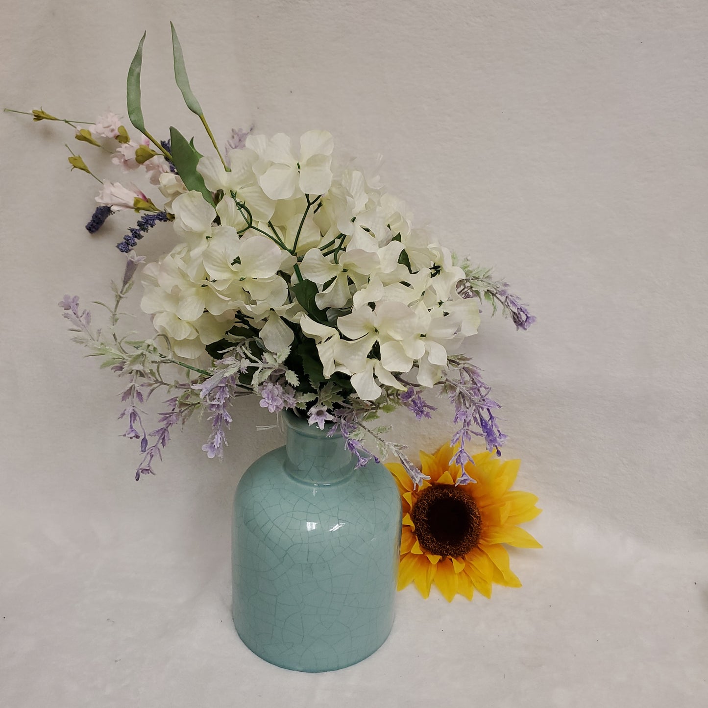 Blue Base with hydrangeas and lilac