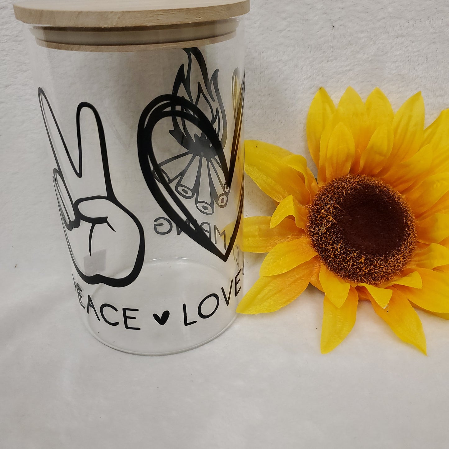 Peace, Love, Camping Glass Storage Container
