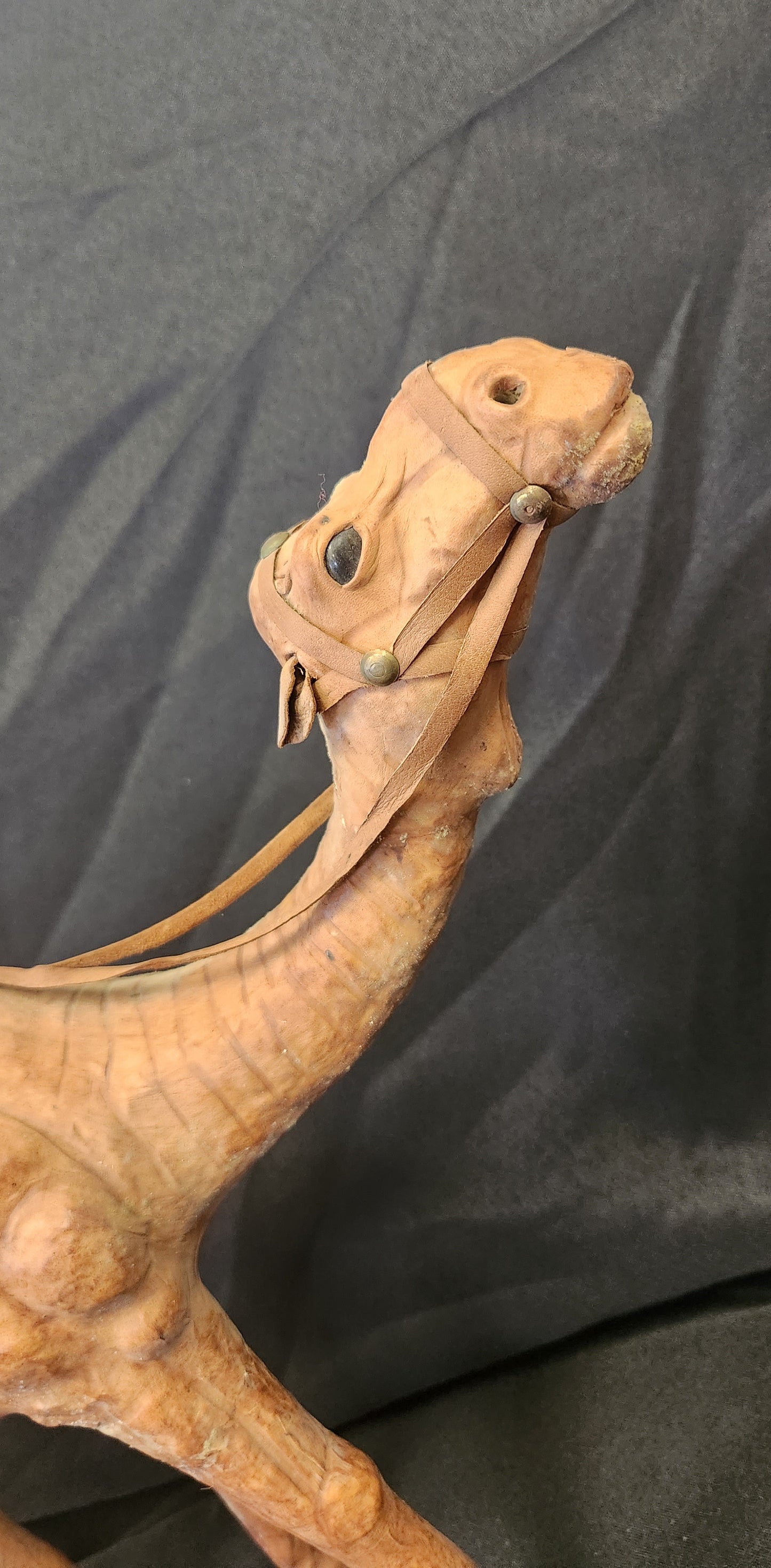 Leather Wrapped Camel Figurine 14" Dromedary Statue 1970s Vintage Brown Detailed