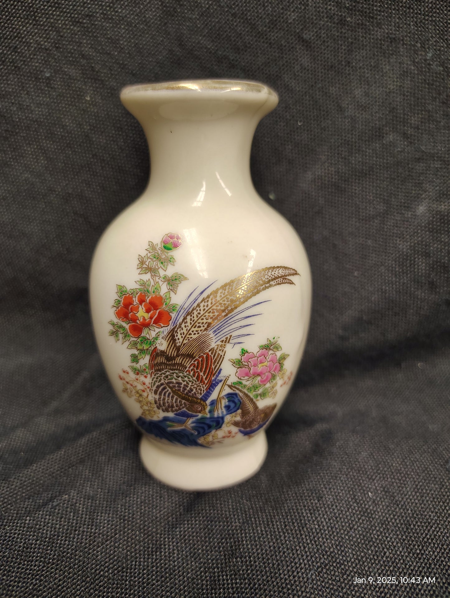 Vintage Japanese Mini Bud Vase – Peacock & Floral Elegance