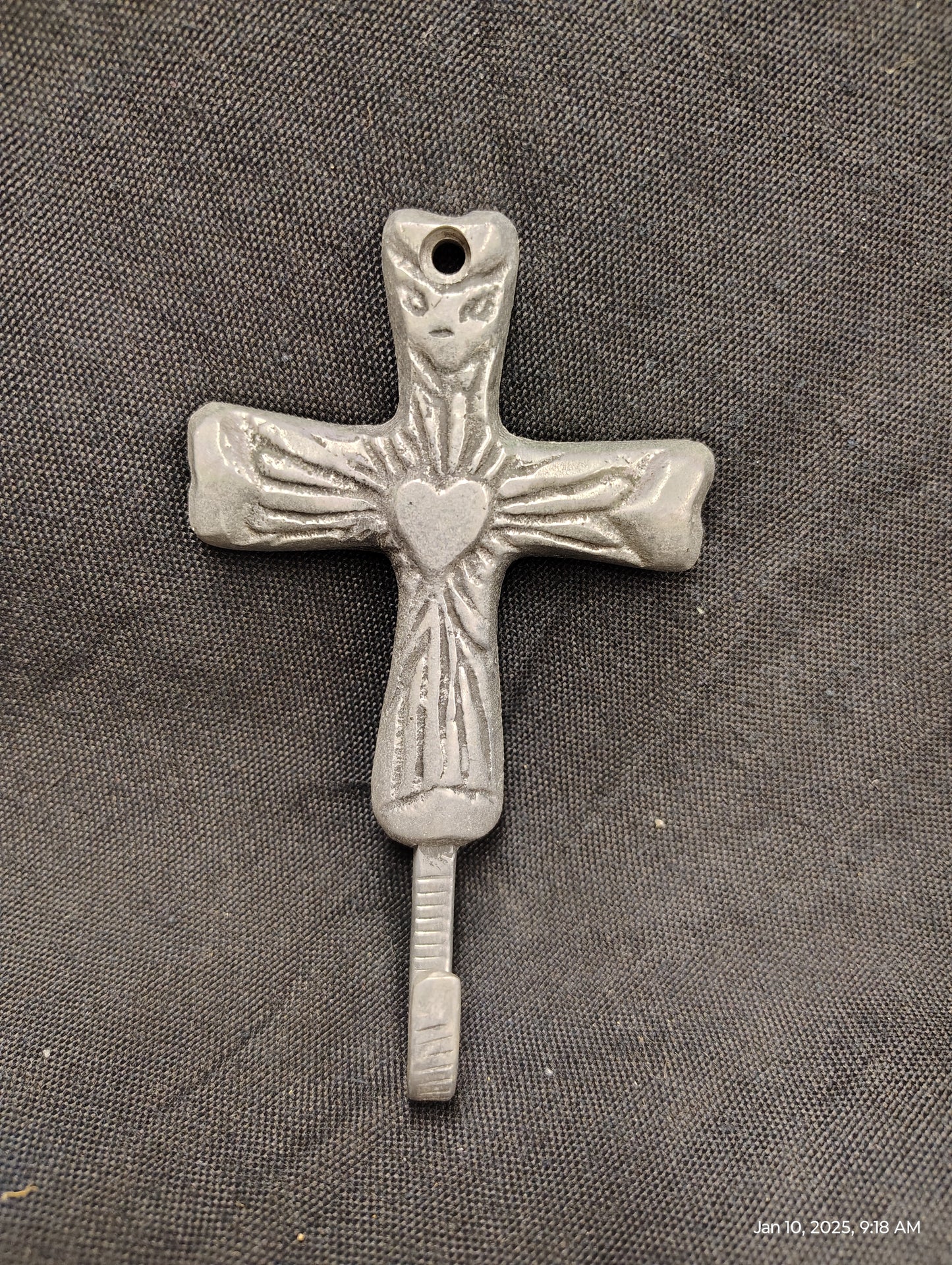 Silver Cross Coat Hook with Engraved Heart