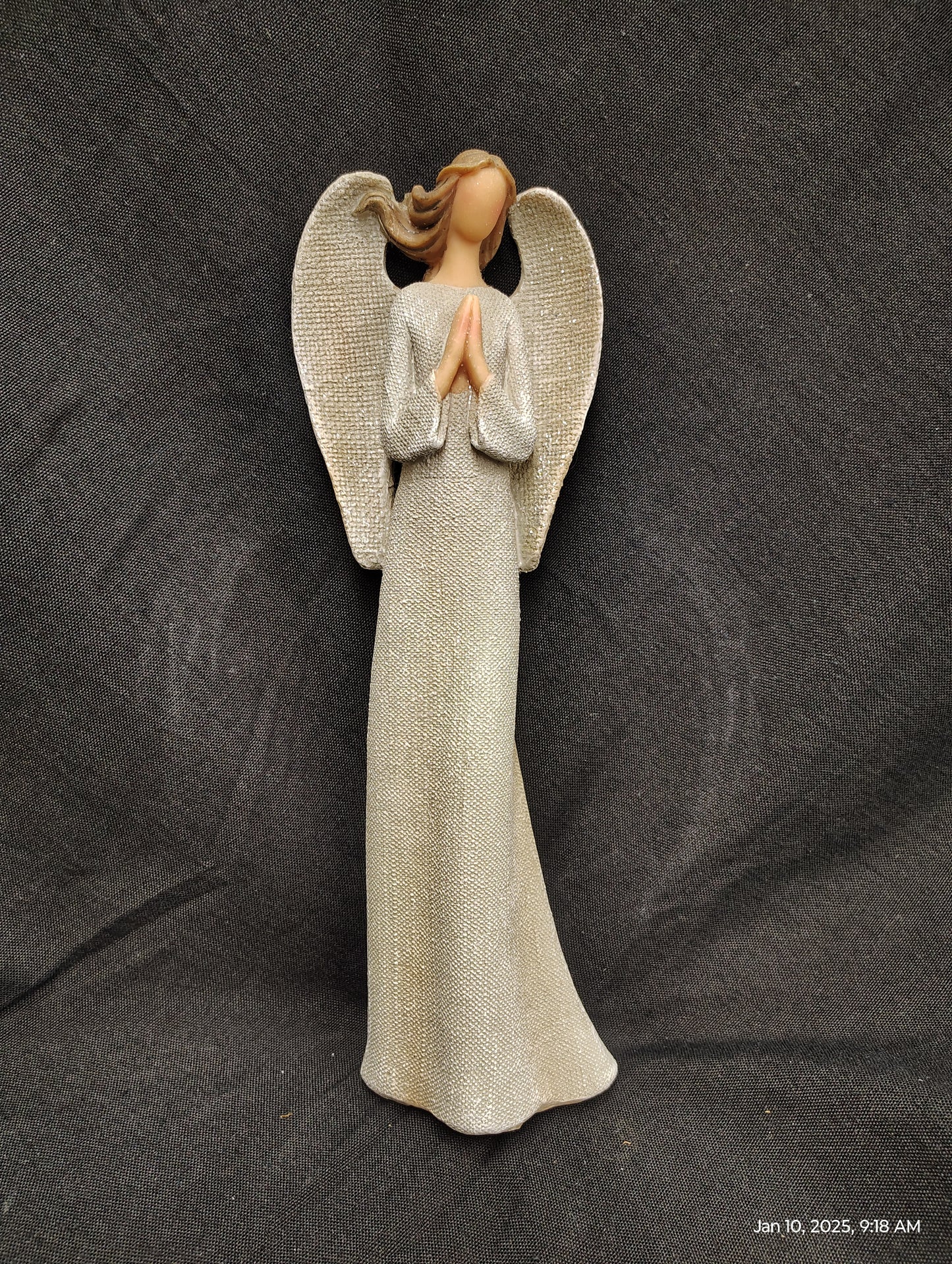 11.5″ Gray Angel Figurine Dusted with Silver Glitter