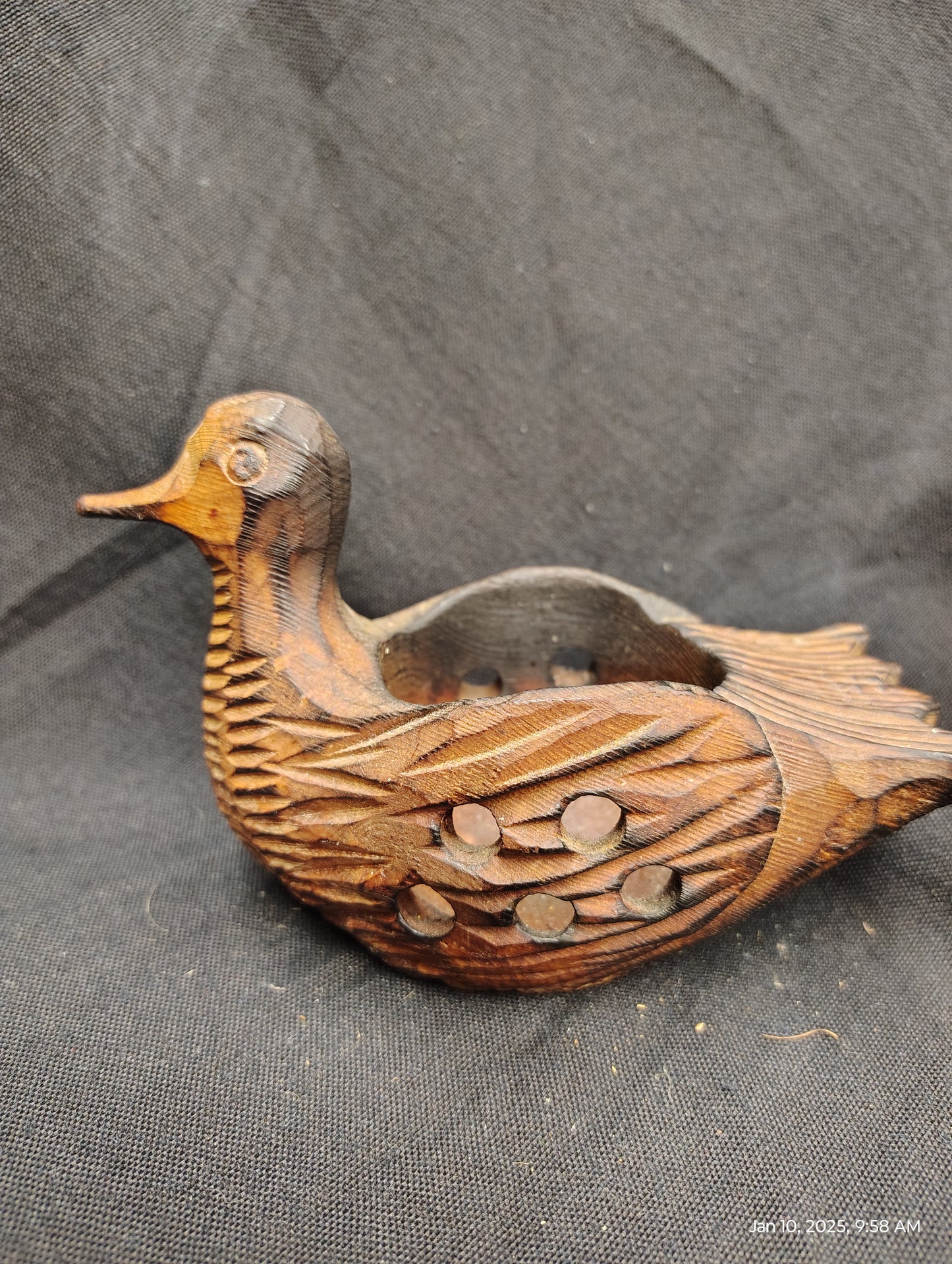 Vintage Wooden Duck Figurine Candle Holder