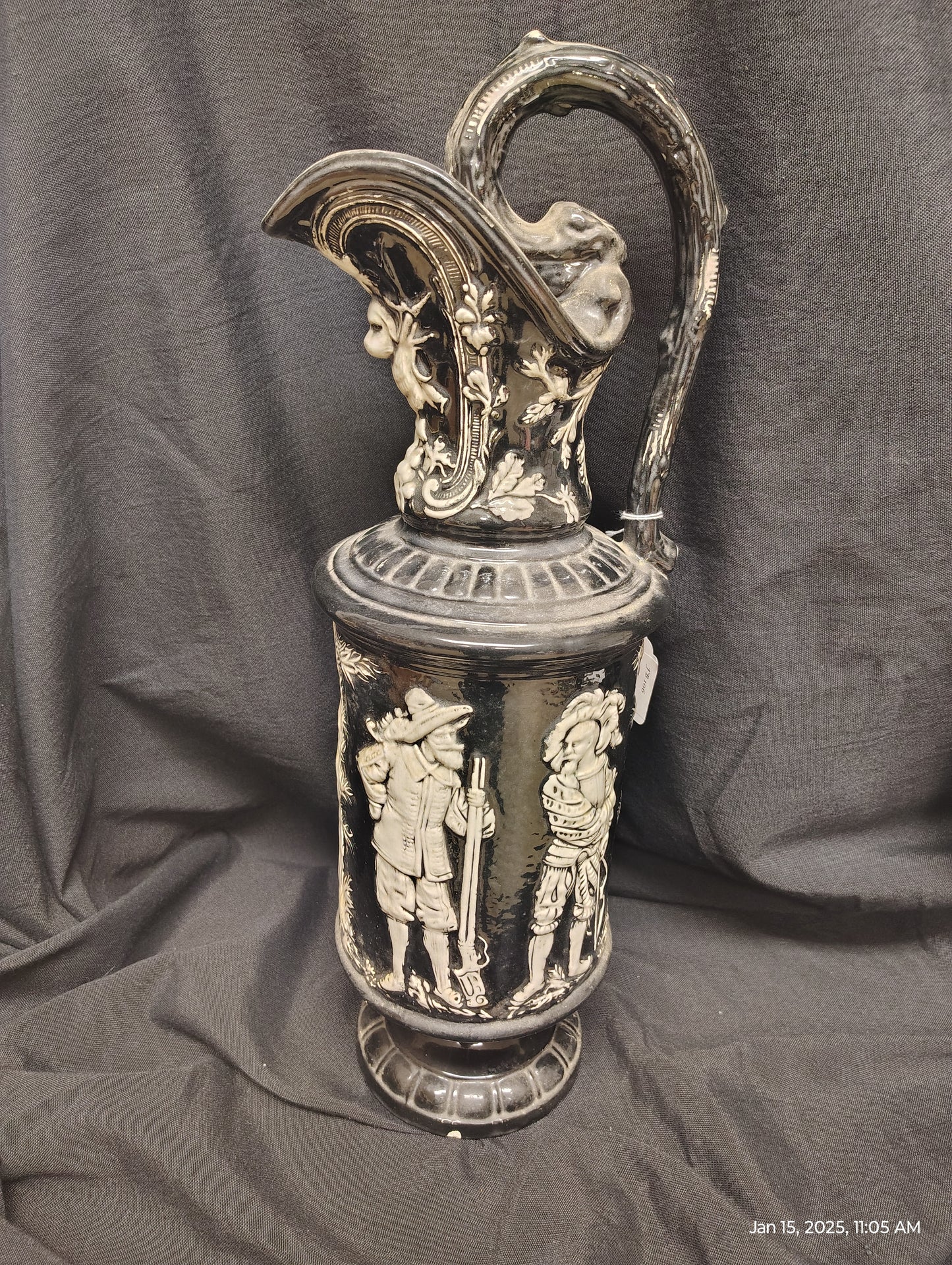Black & White Antique Pitcher with Soliders