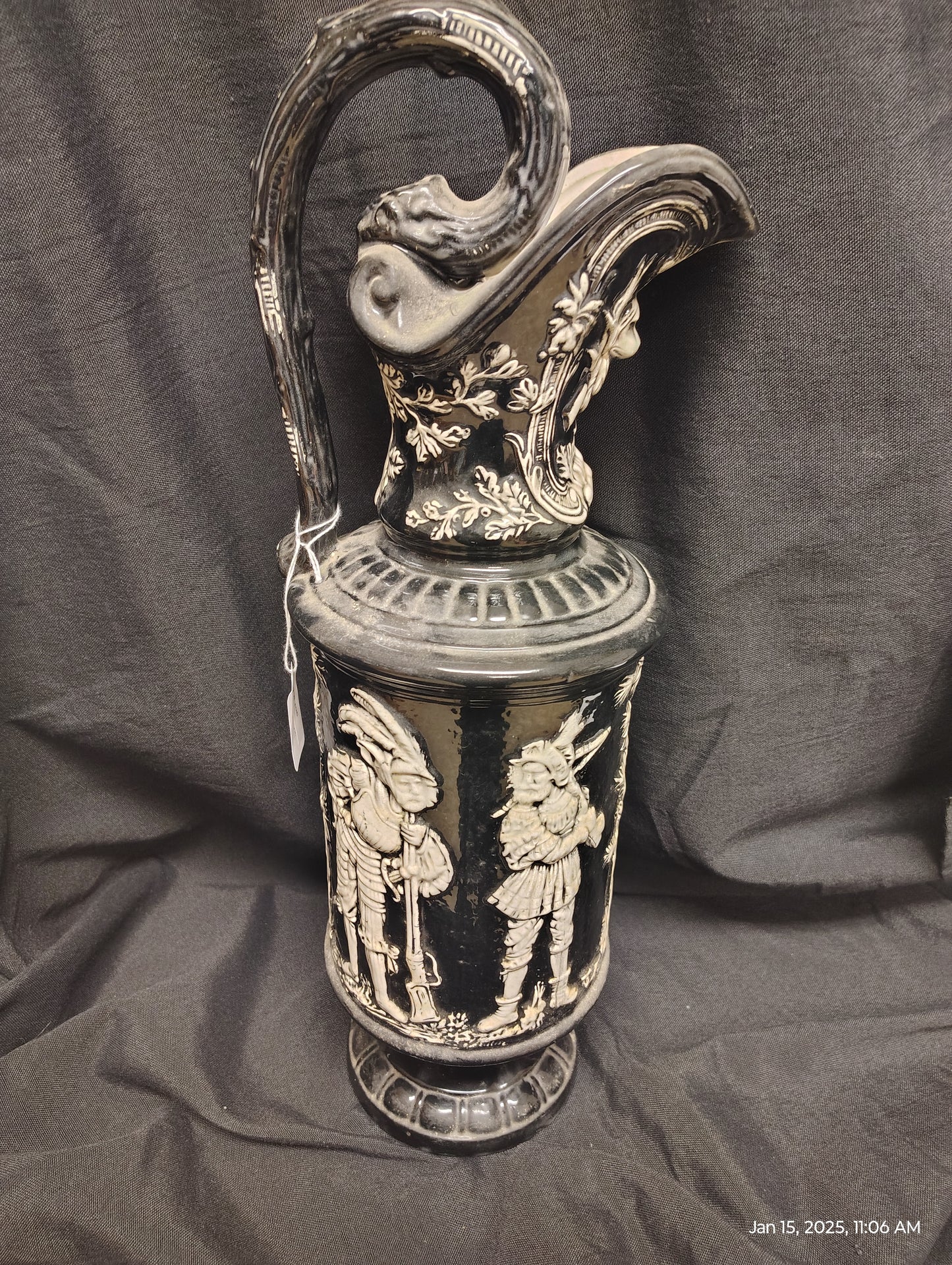 Black & White Antique Pitcher with Soliders