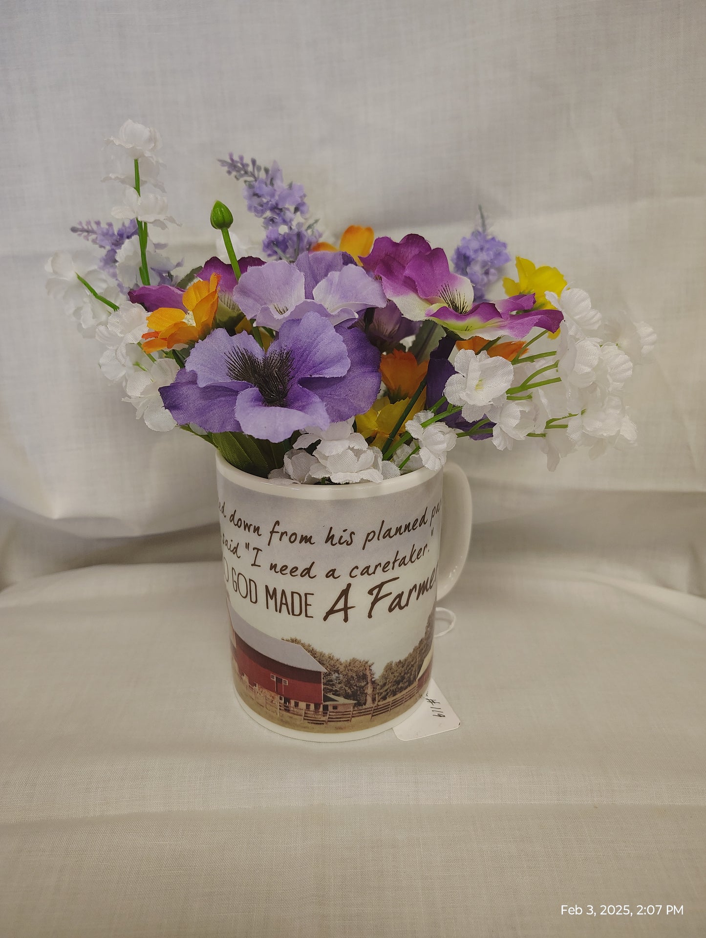 Rustic Charm: Silk Floral Display in Ceramic Pots, Country Chic Decor