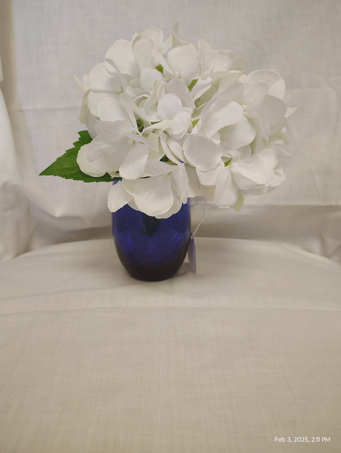 Cobalt Blue Glass Vase with Hydrangea - Elegant Flower Display