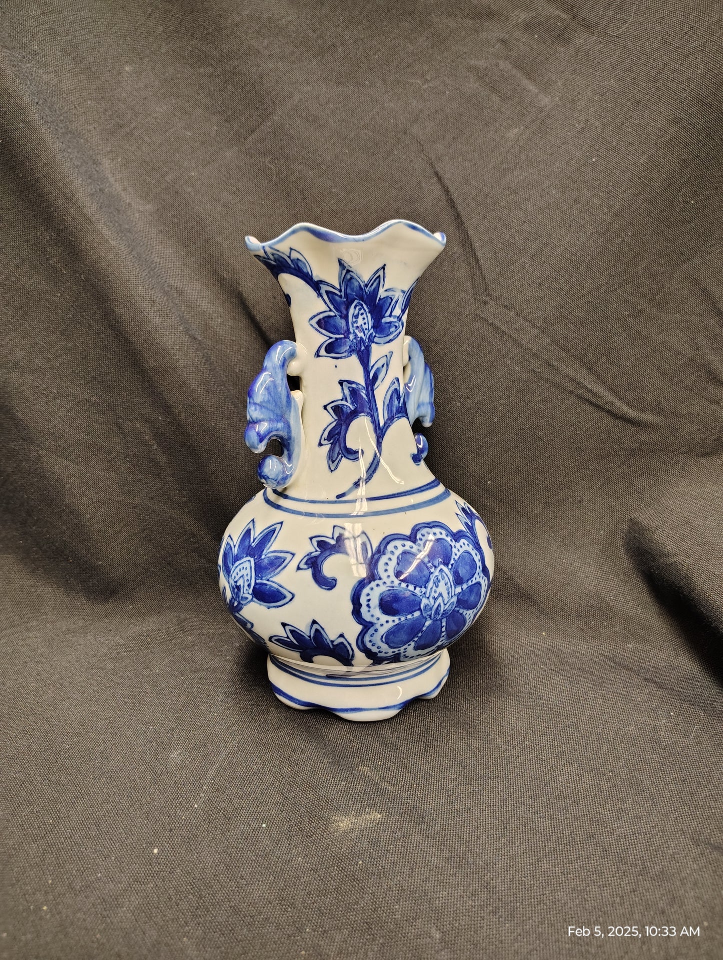 Elegant Blue Floral Design Porcelain Vase - Seymour Mann