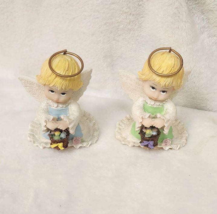 Adorable Holly Babes Angel Figurine with Easter Basket - Easter Home Decor