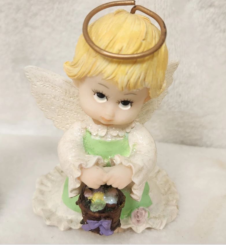 Adorable Holly Babes Angel Figurine with Easter Basket - Easter Home Decor