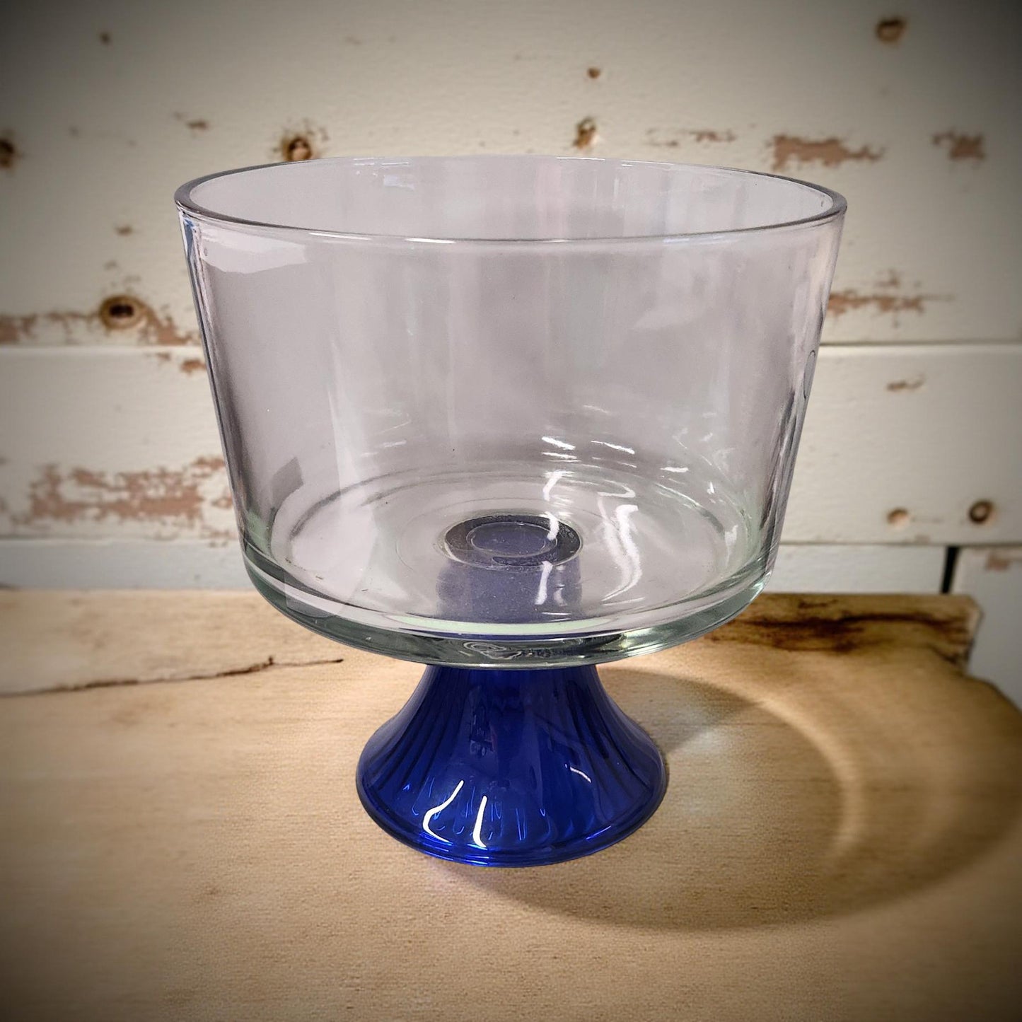 Retro Glass Trifle Bowl and Pitcher - Cobalt Blue Accents