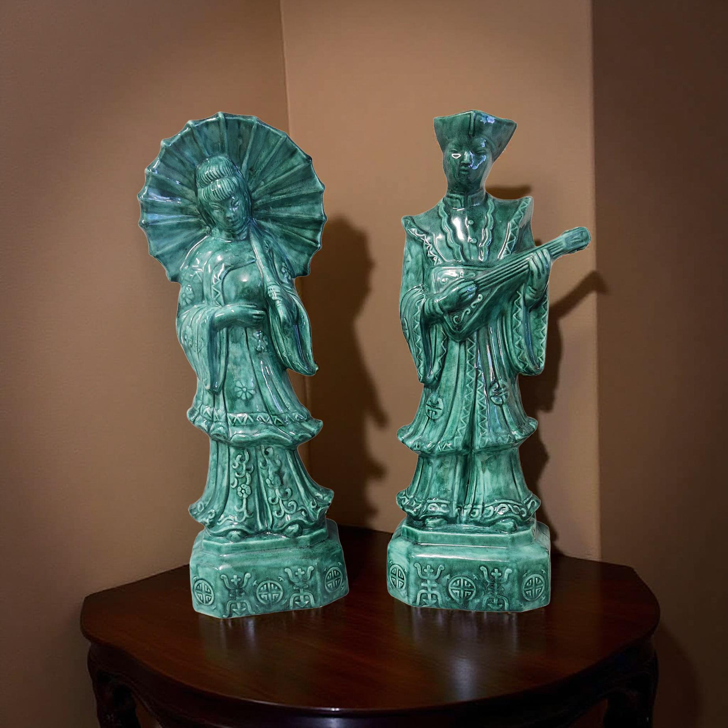 Mid-Century Ceramic Chinoiserie Figurines – Set of Two