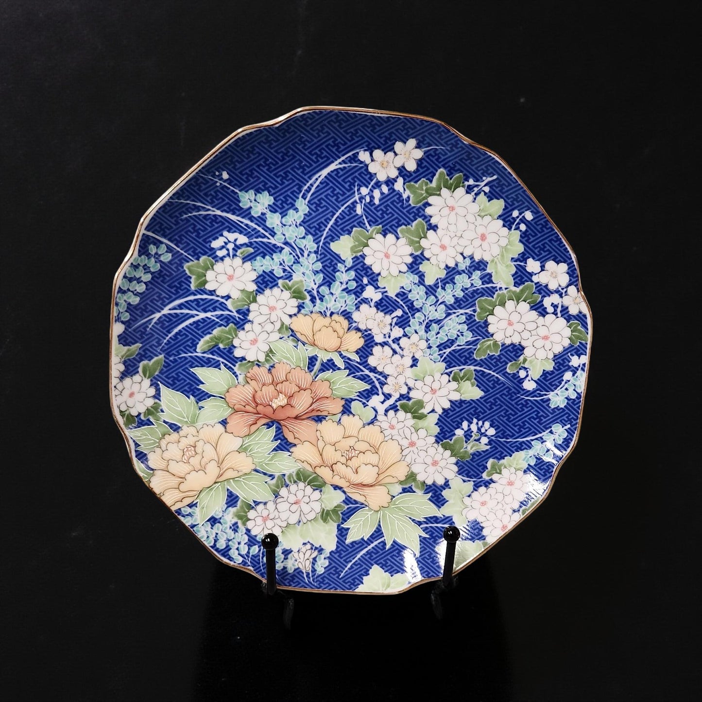 Vintage Japanese Echo Plate – Blue & Gold Floral, 7.5"