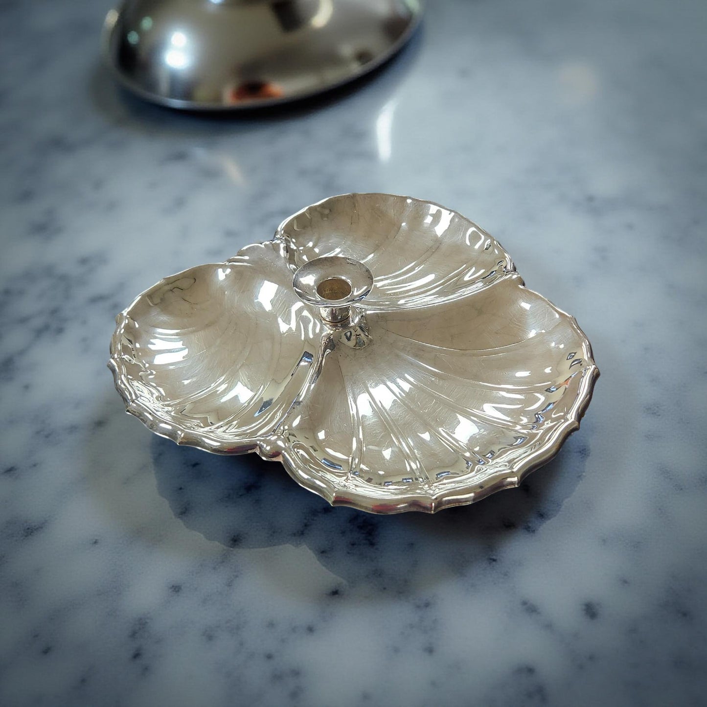 Sheridan Silverplate Triple Clamshell Serving Dish - with Candle Holder