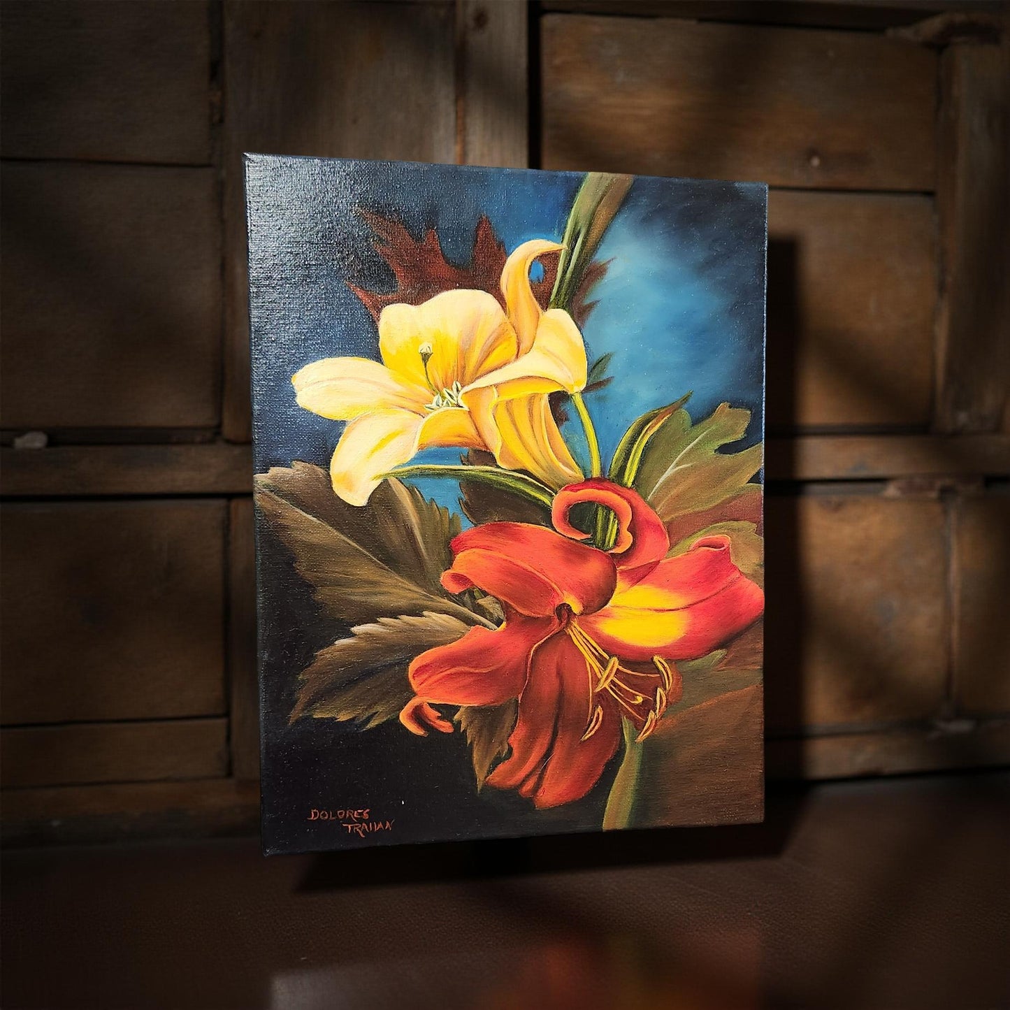 Hand-Painted Day Lilies by Delores Trahan | Wall Art Decor | Oil Painting