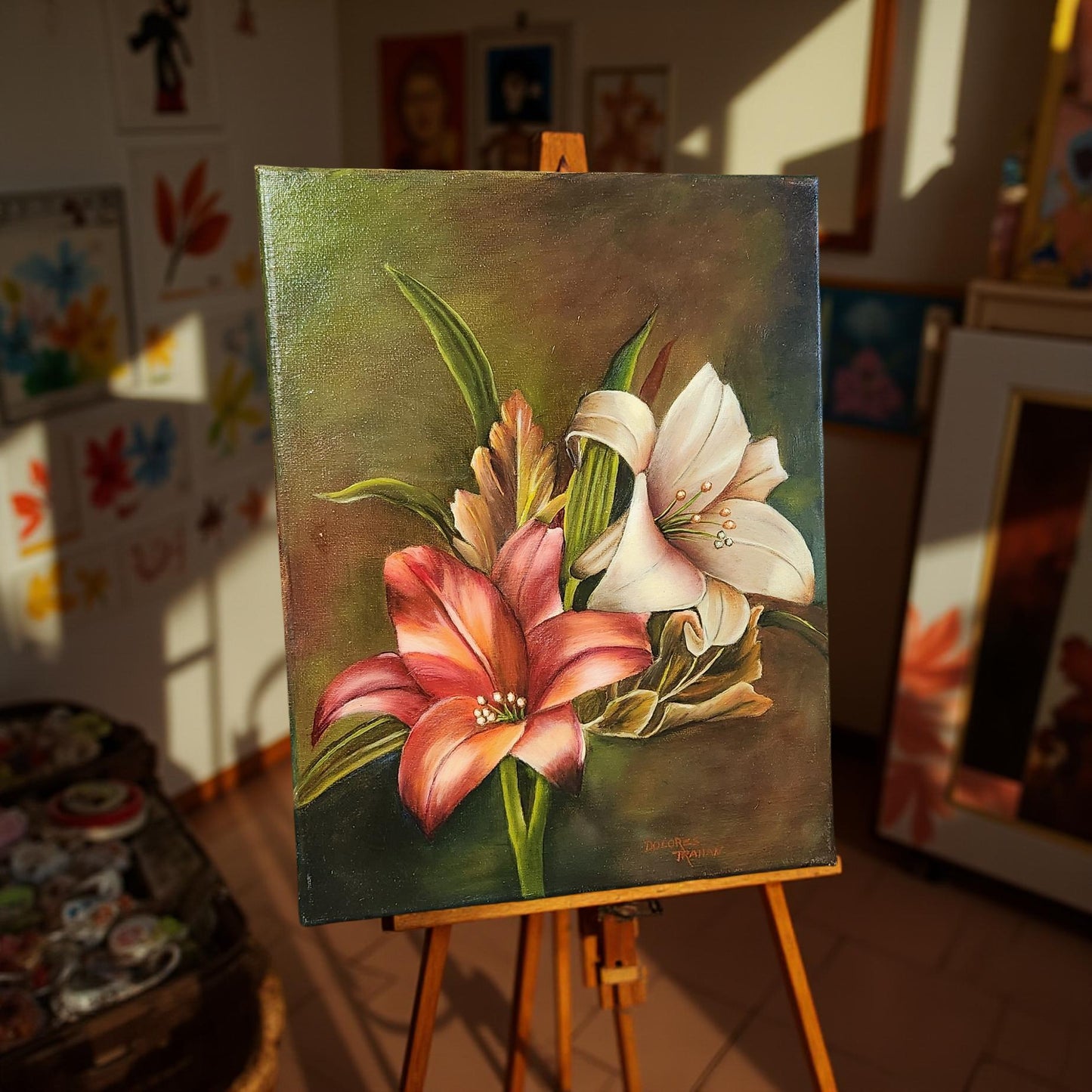 Hand-Painted Day Lilies by Delores Trahan | Wall Art Decor | Oil Painting