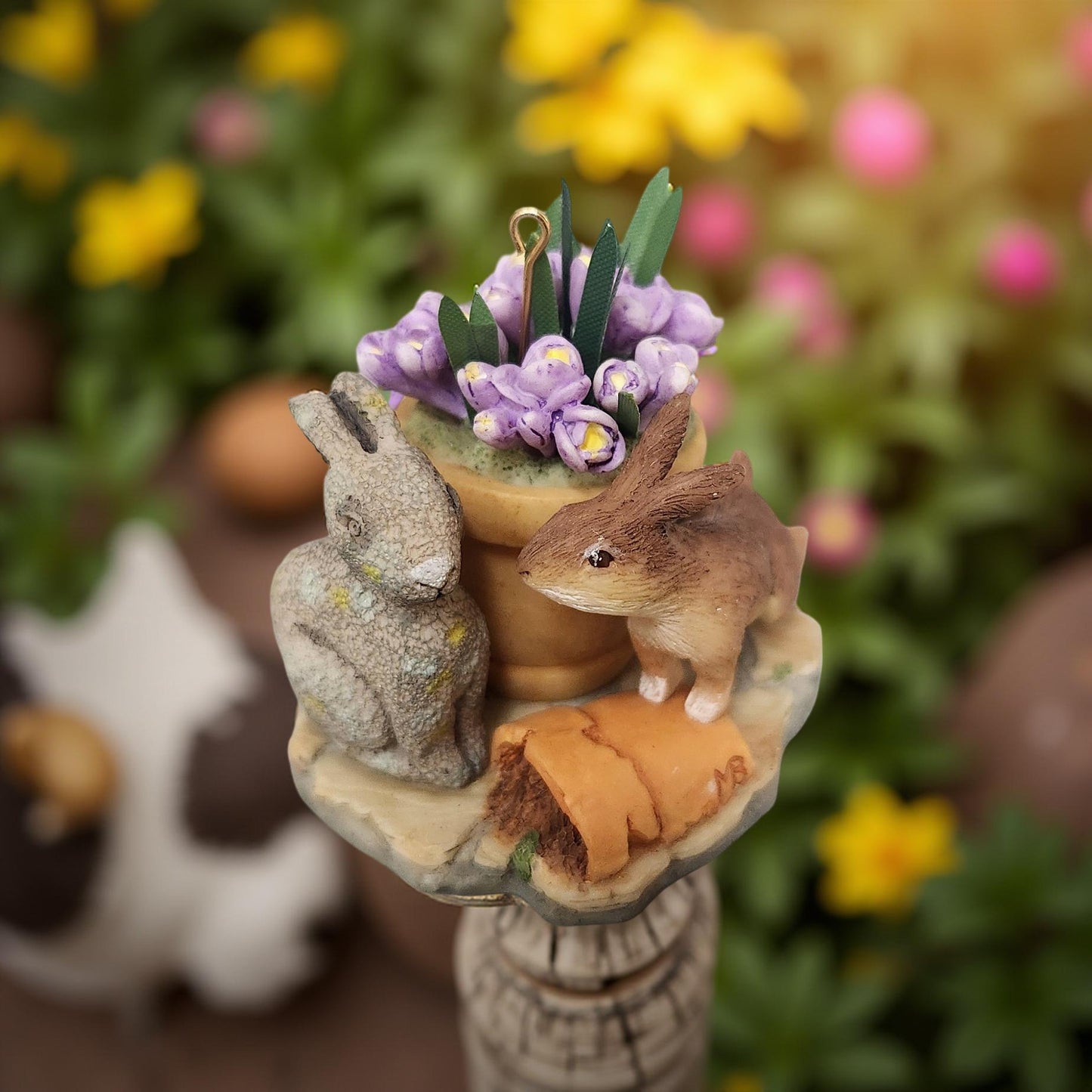 2006 Rabbits with Purple Flowers Ornament - Vintage Marjolein Bastin's Easter Hallmark Collection