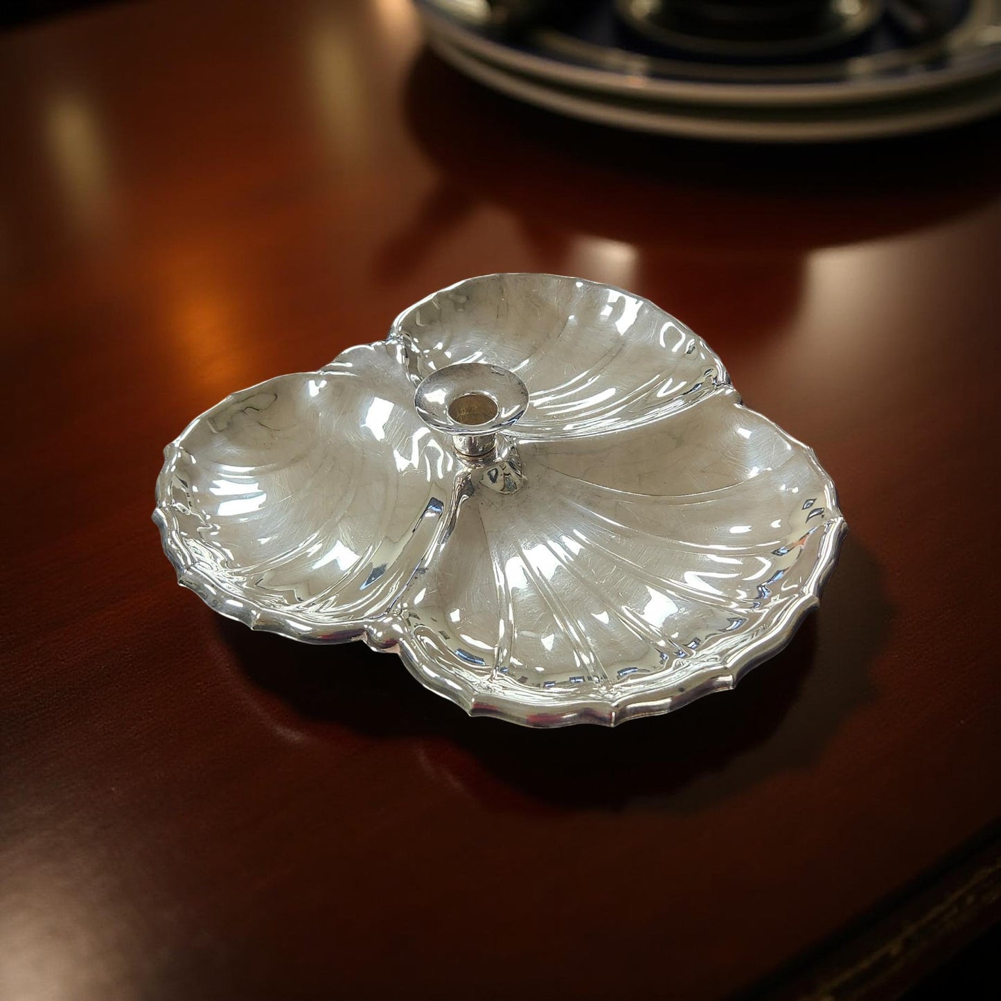 Sheridan Silverplate Triple Clamshell Serving Dish - with Candle Holder