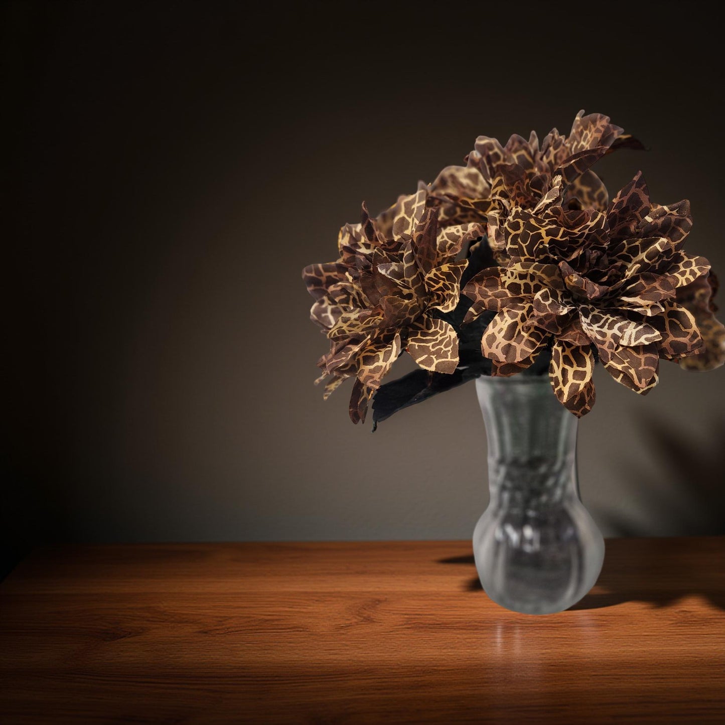 Unique Giraffe Print Flowers in Glass Vase - Safari Eco-Friendly Decor