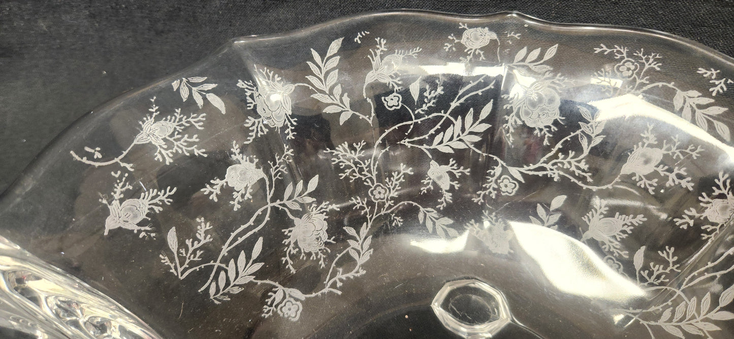 Elegant Vintage Fostoria Meadow Rose Glass Bowl