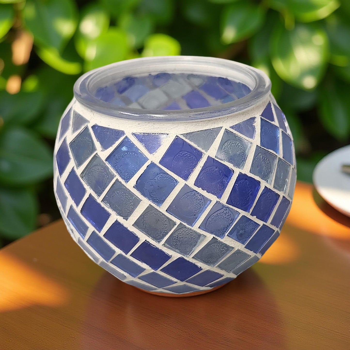 Blue Colored Glass Tea Light Candle Holders