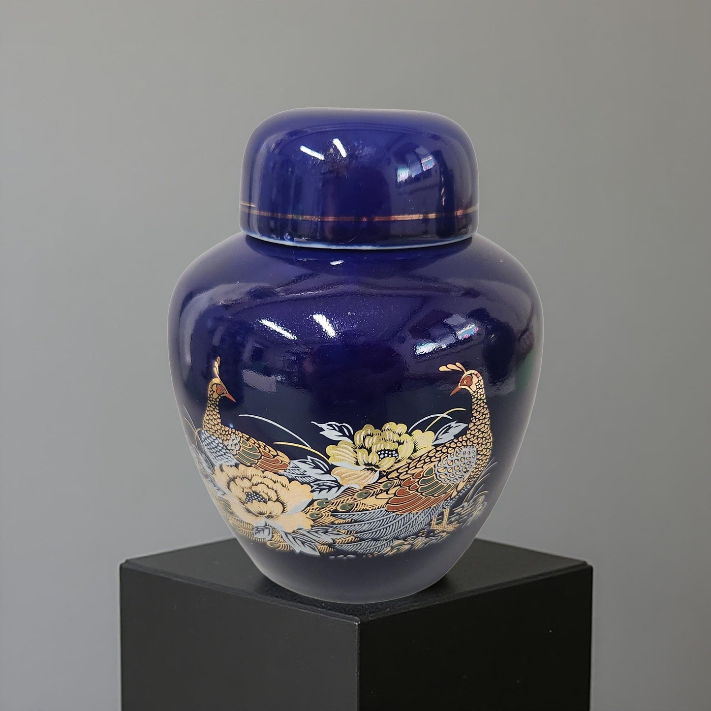 Cobalt Blue Oriental Ginger Jar with Lid