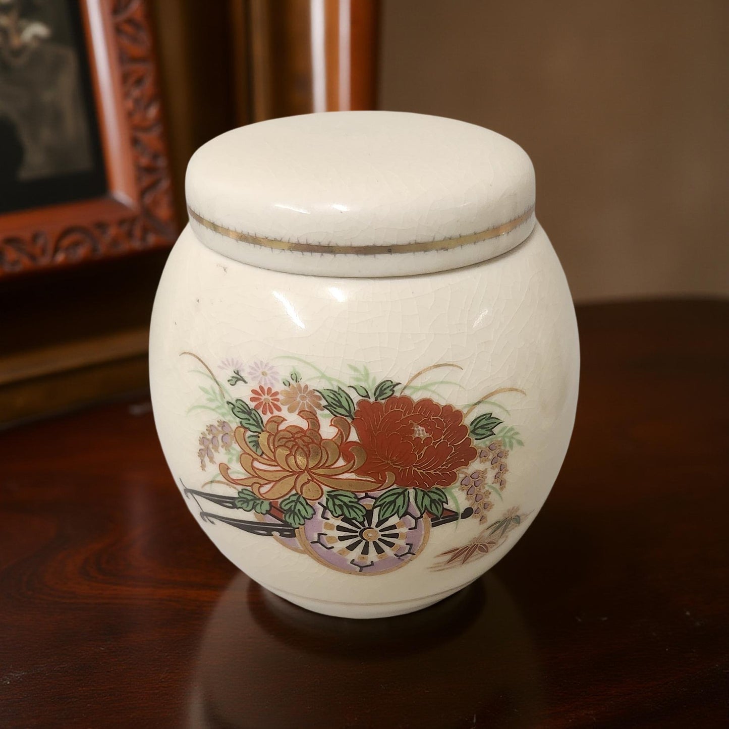 Petite Vintage Japanese Ginger Jar Planter – Hand-Painted Floral Elegance