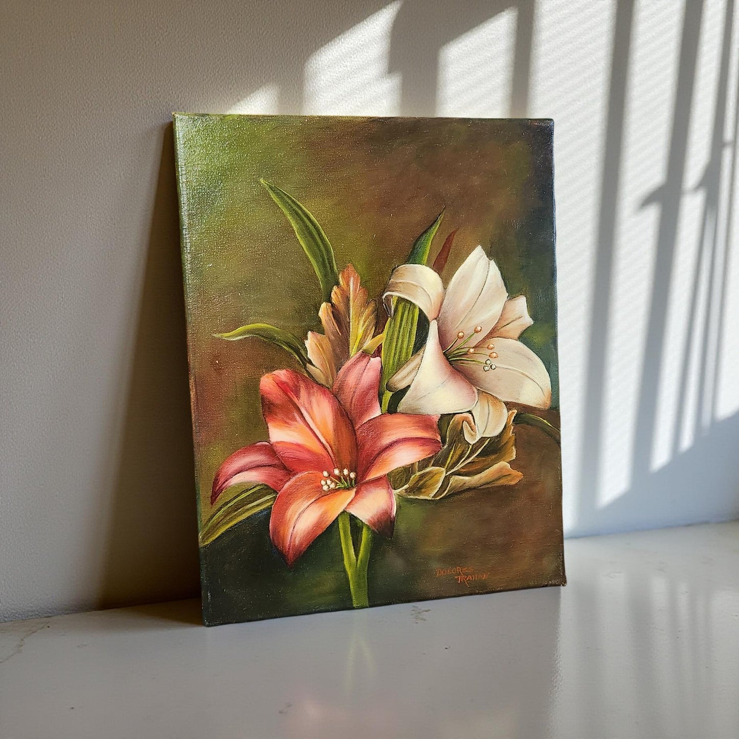 Hand-Painted Day Lilies by Delores Trahan | Wall Art Decor | Oil Painting