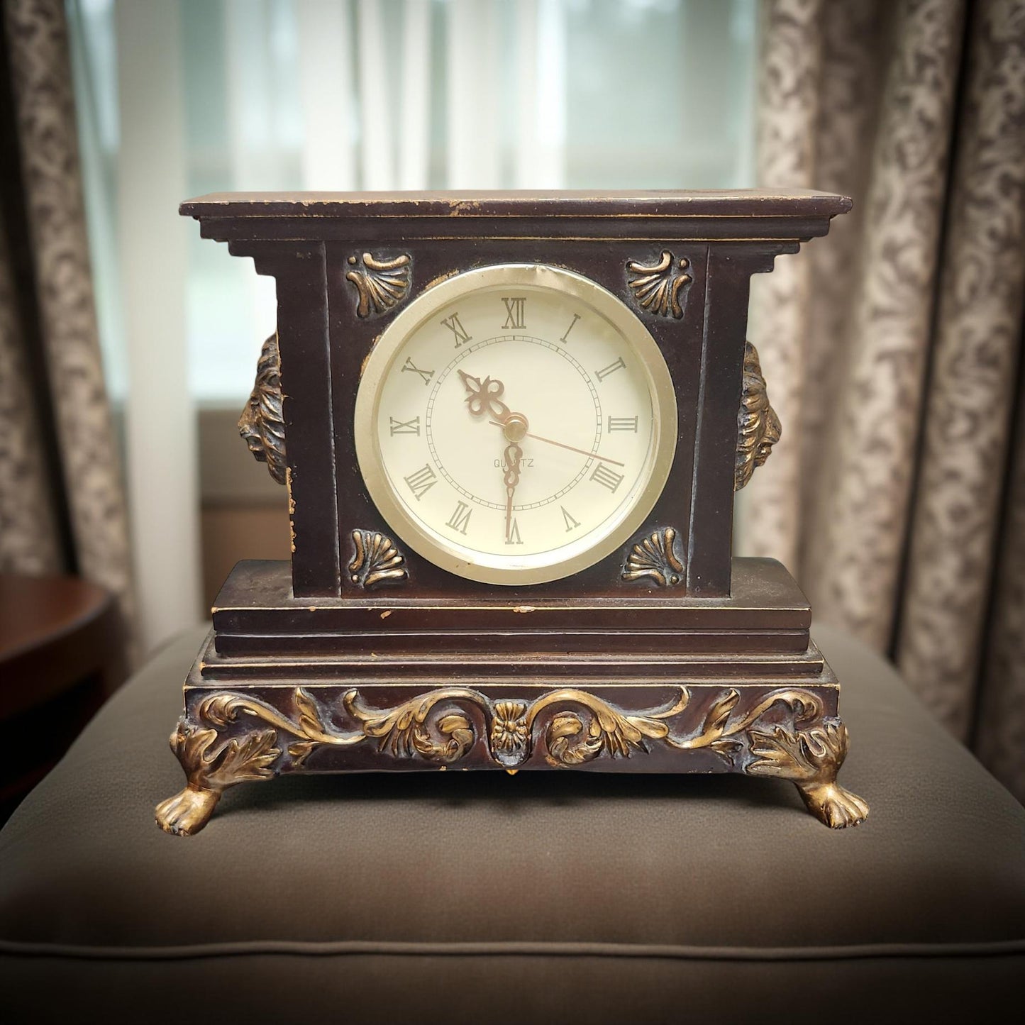 Vintage Mantel Clock with Lion Head Design - Rare Find