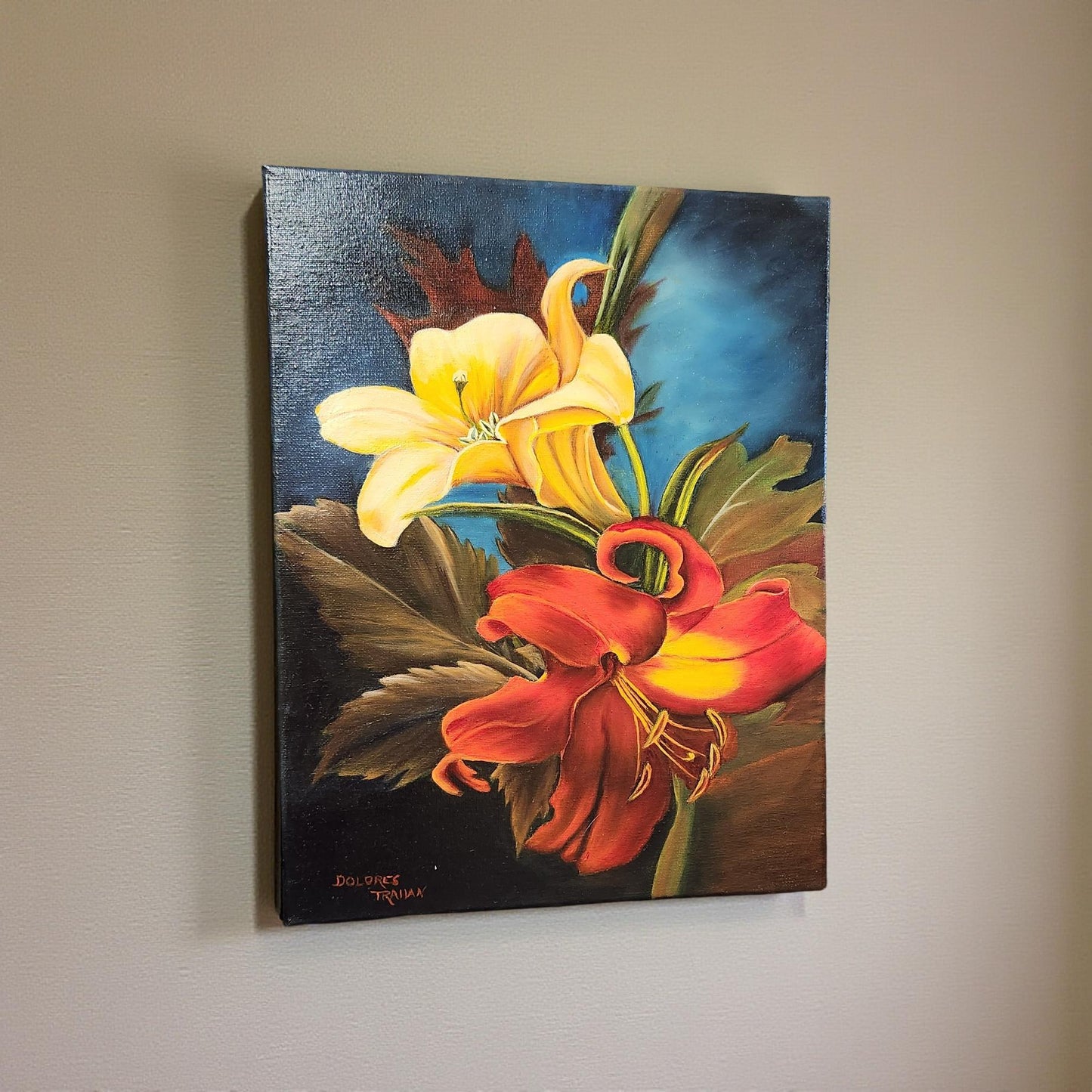 Hand-Painted Day Lilies by Delores Trahan | Wall Art Decor | Oil Painting