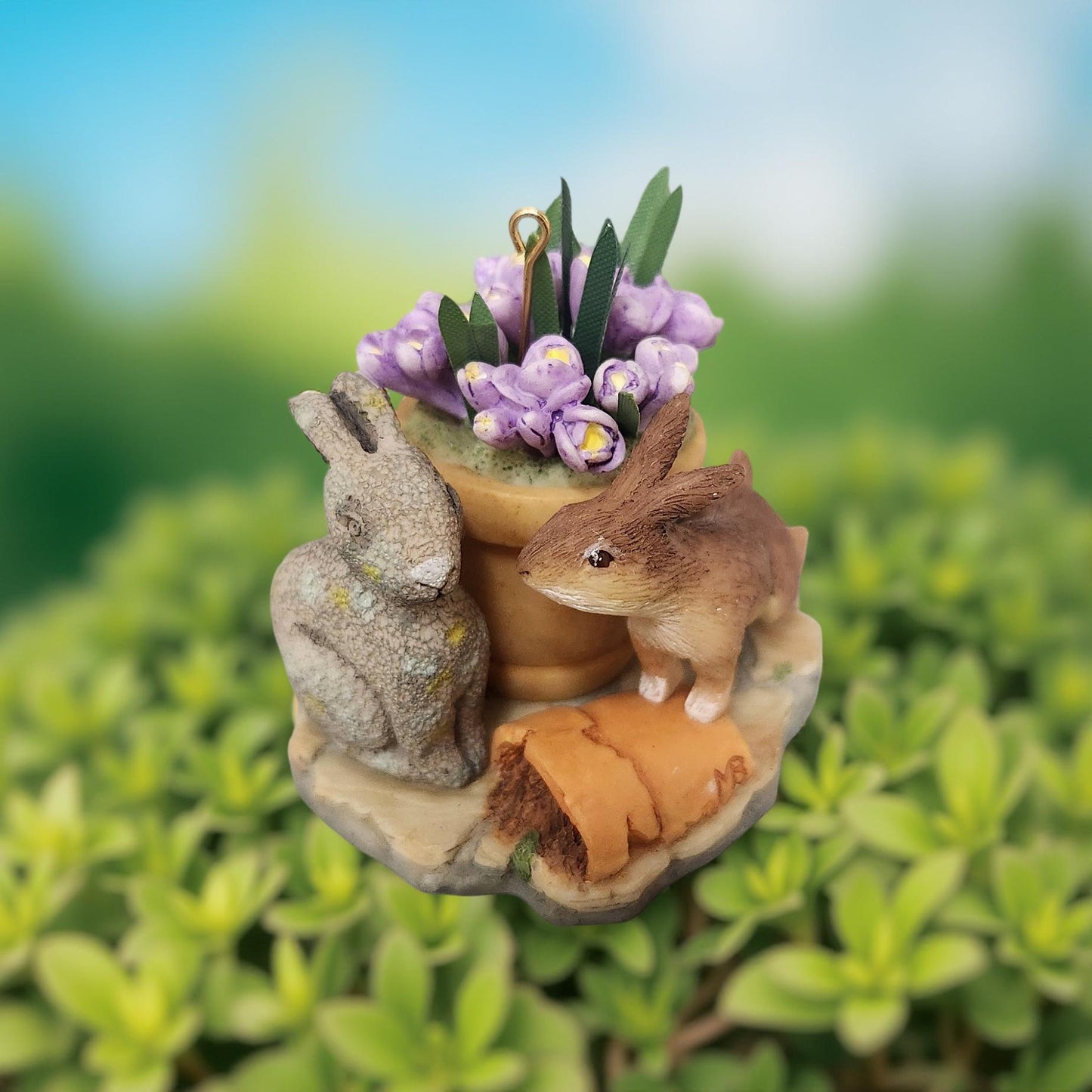 2006 Rabbits with Purple Flowers Ornament - Vintage Marjolein Bastin's Easter Hallmark Collection