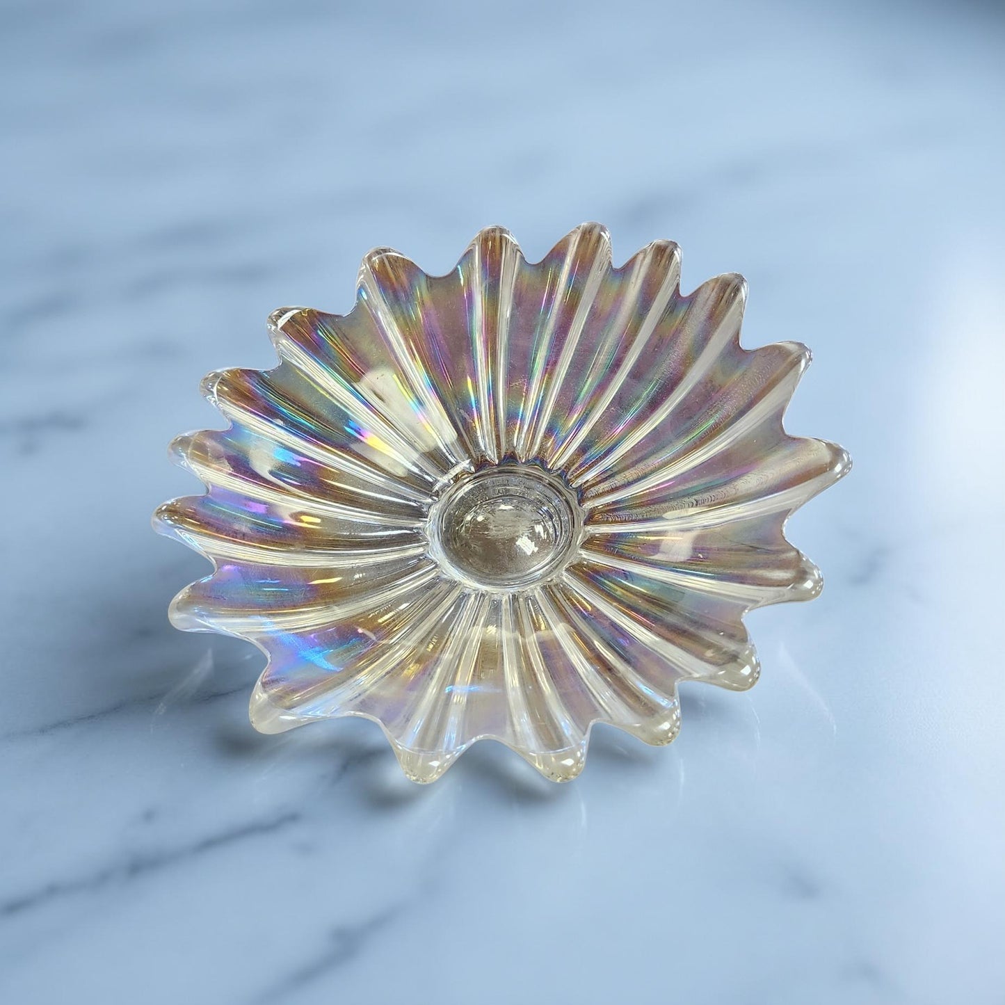 Vintage 11.5" Iridescent Blown Glass Tray – Federal Glass Celestial Starburst