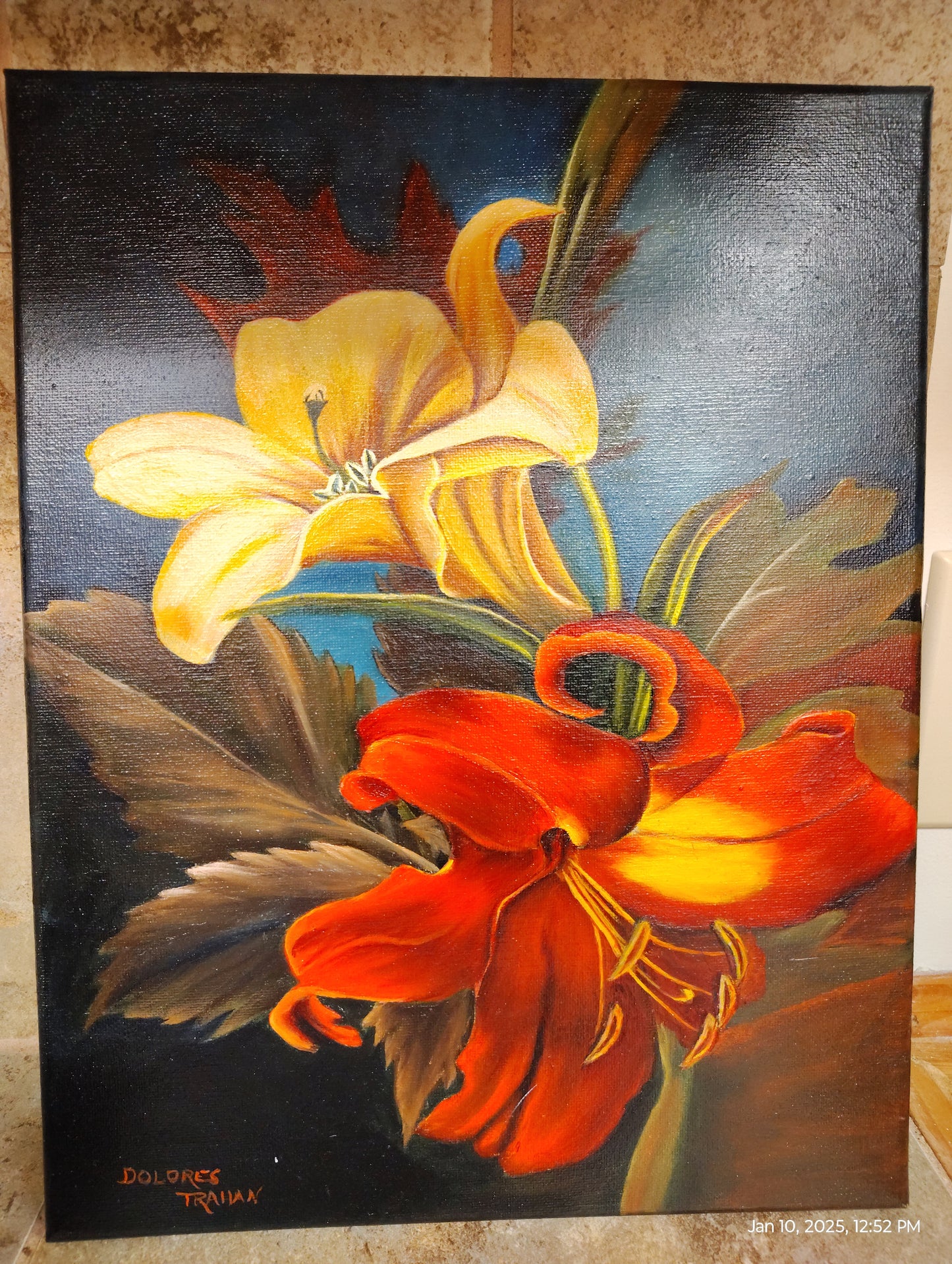Hand-Painted Day Lilies by Delores Trahan | Wall Art Decor | Oil Painting