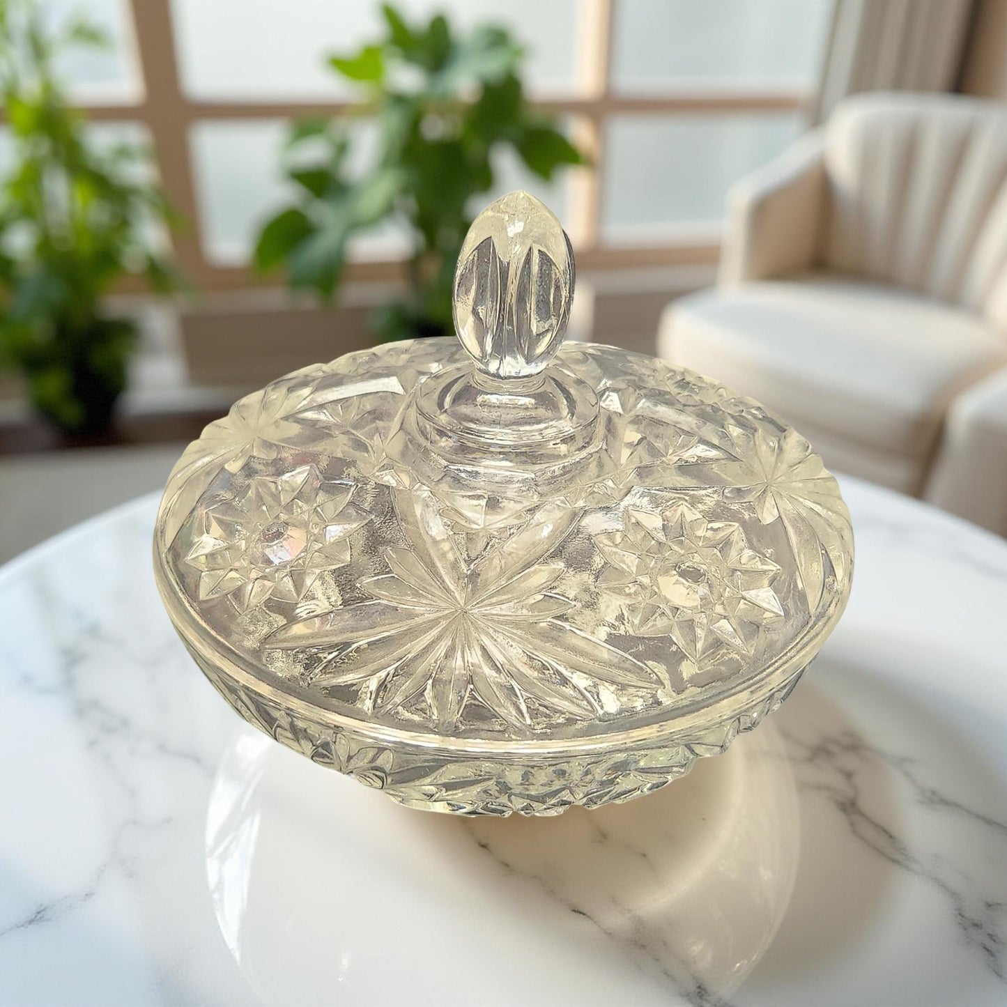 Vintage Anchor Hocking Star of David Crystal Candy Dish with Lid