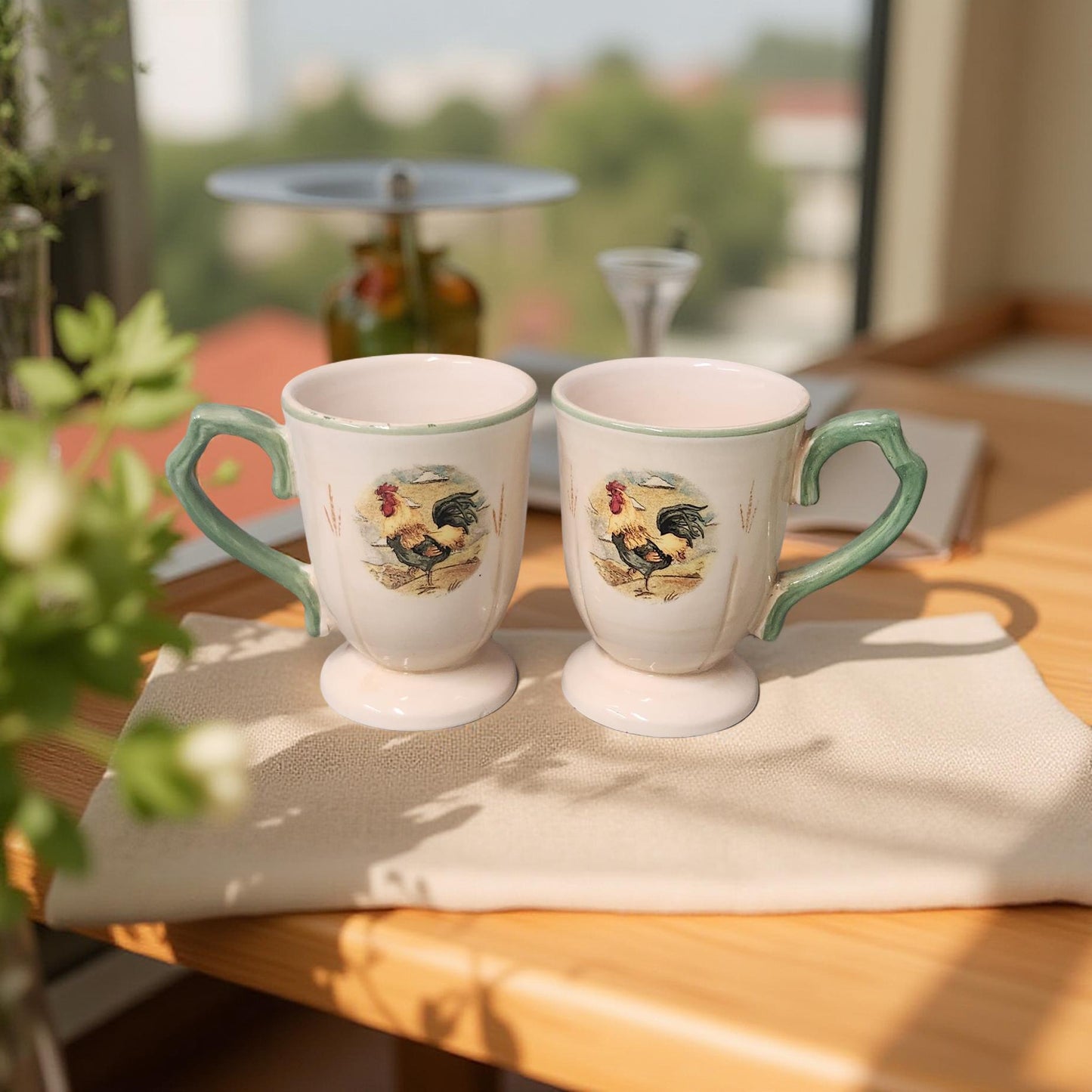 Set of 2 Rooster Pedestal Mugs - Limited Supply