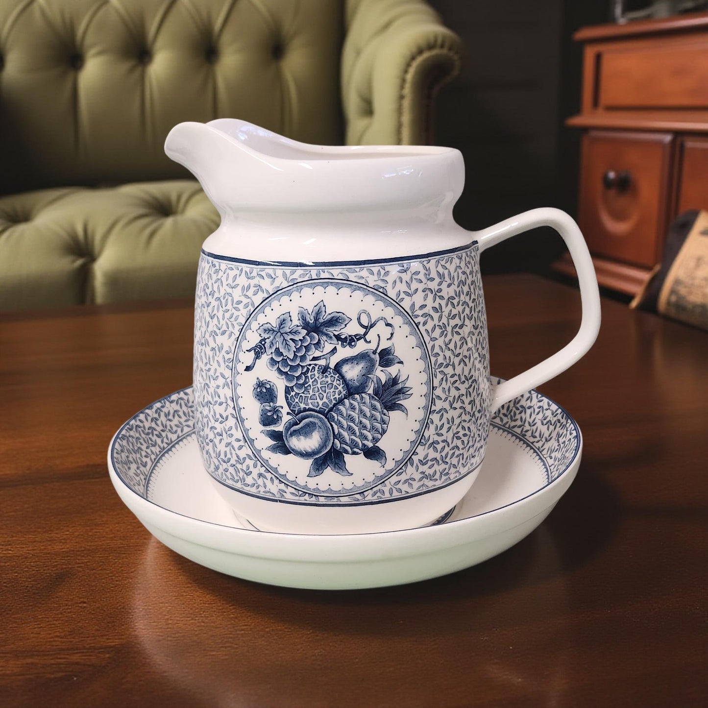 Vintage Blue Japanese Pitcher and Basin Set