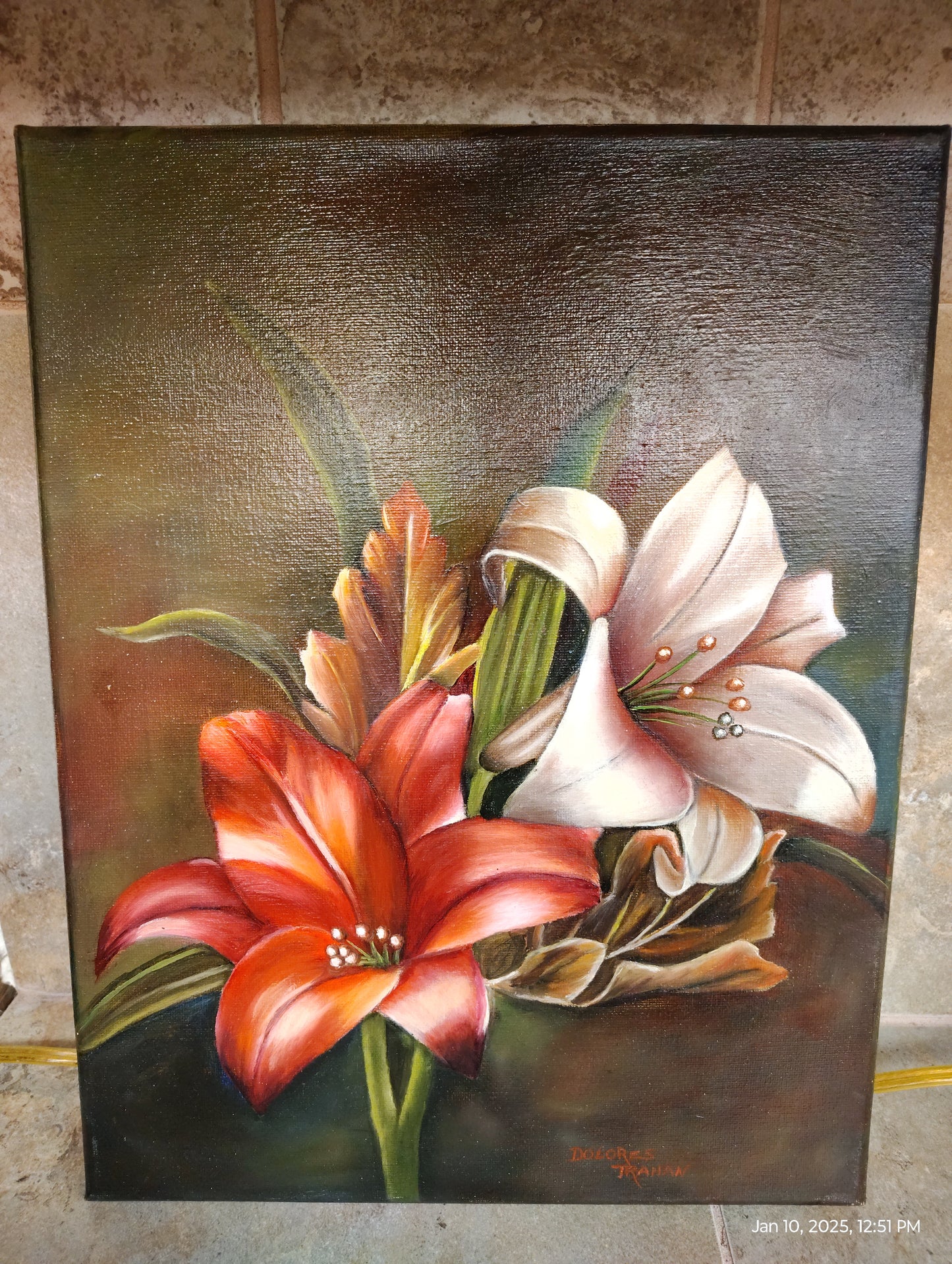 Hand-Painted Day Lilies by Delores Trahan | Wall Art Decor | Oil Painting