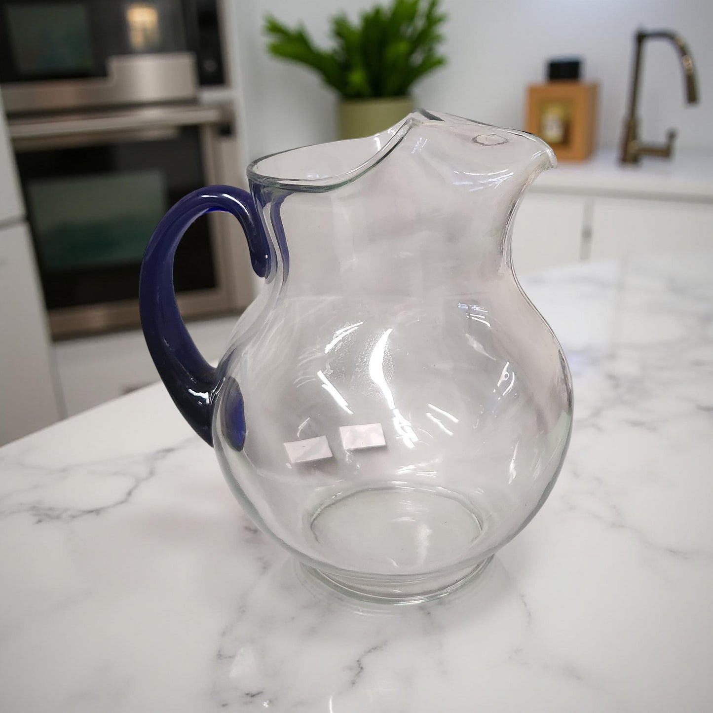 Retro Glass Trifle Bowl and Pitcher - Cobalt Blue Accents
