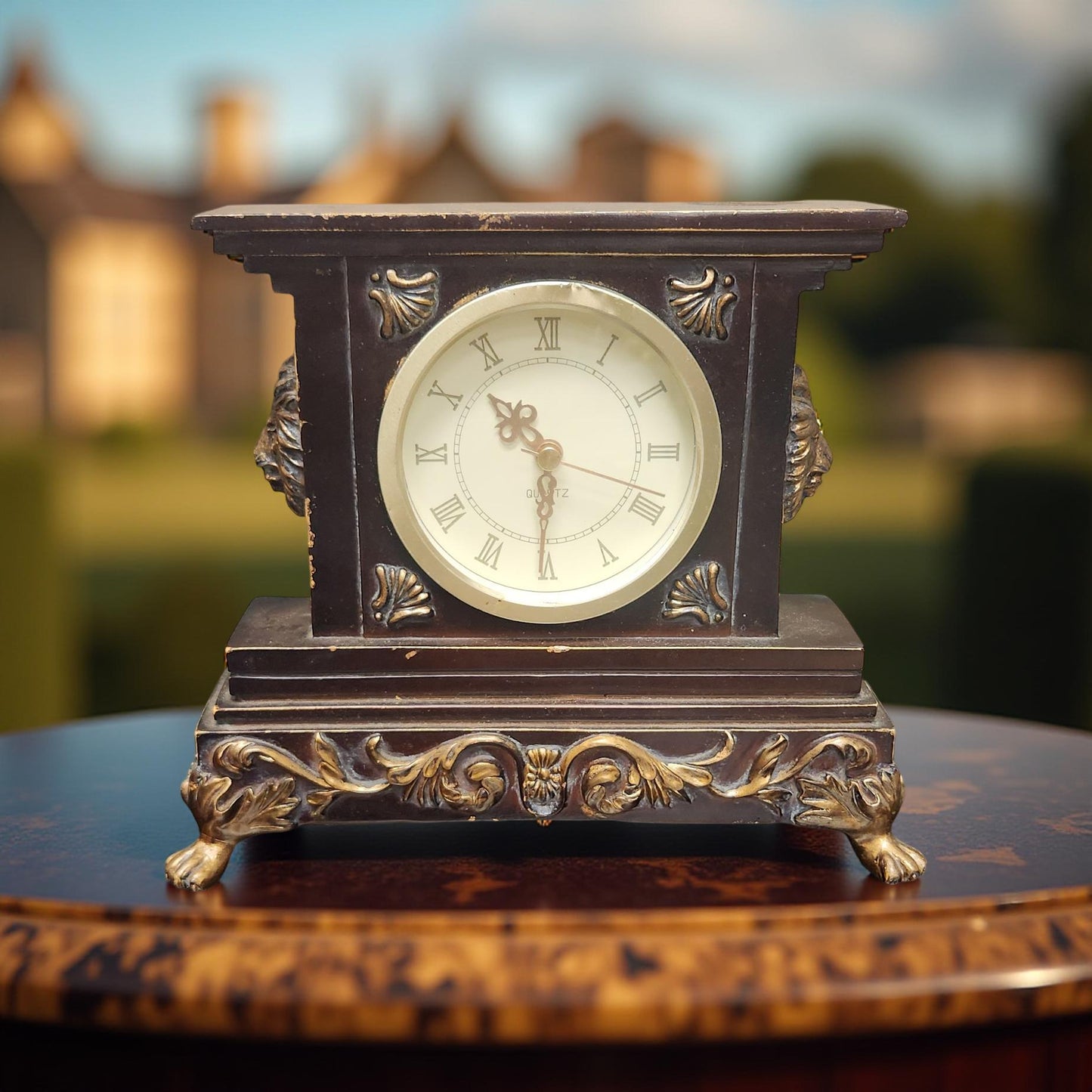 Vintage Mantel Clock with Lion Head Design - Rare Find