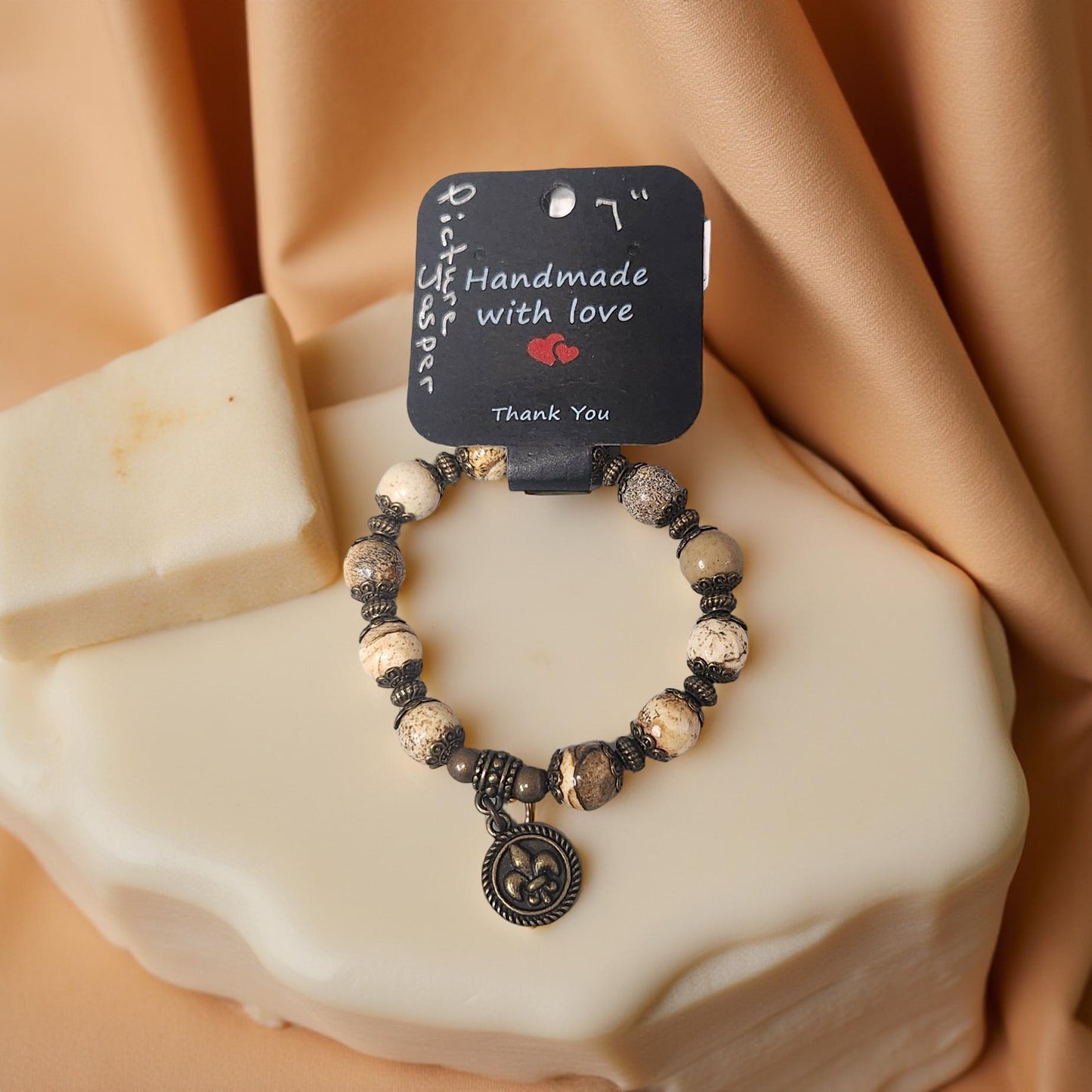 Natural Picture Jasper Beaded Bracelet - Handmade Louisiana Jewelry
