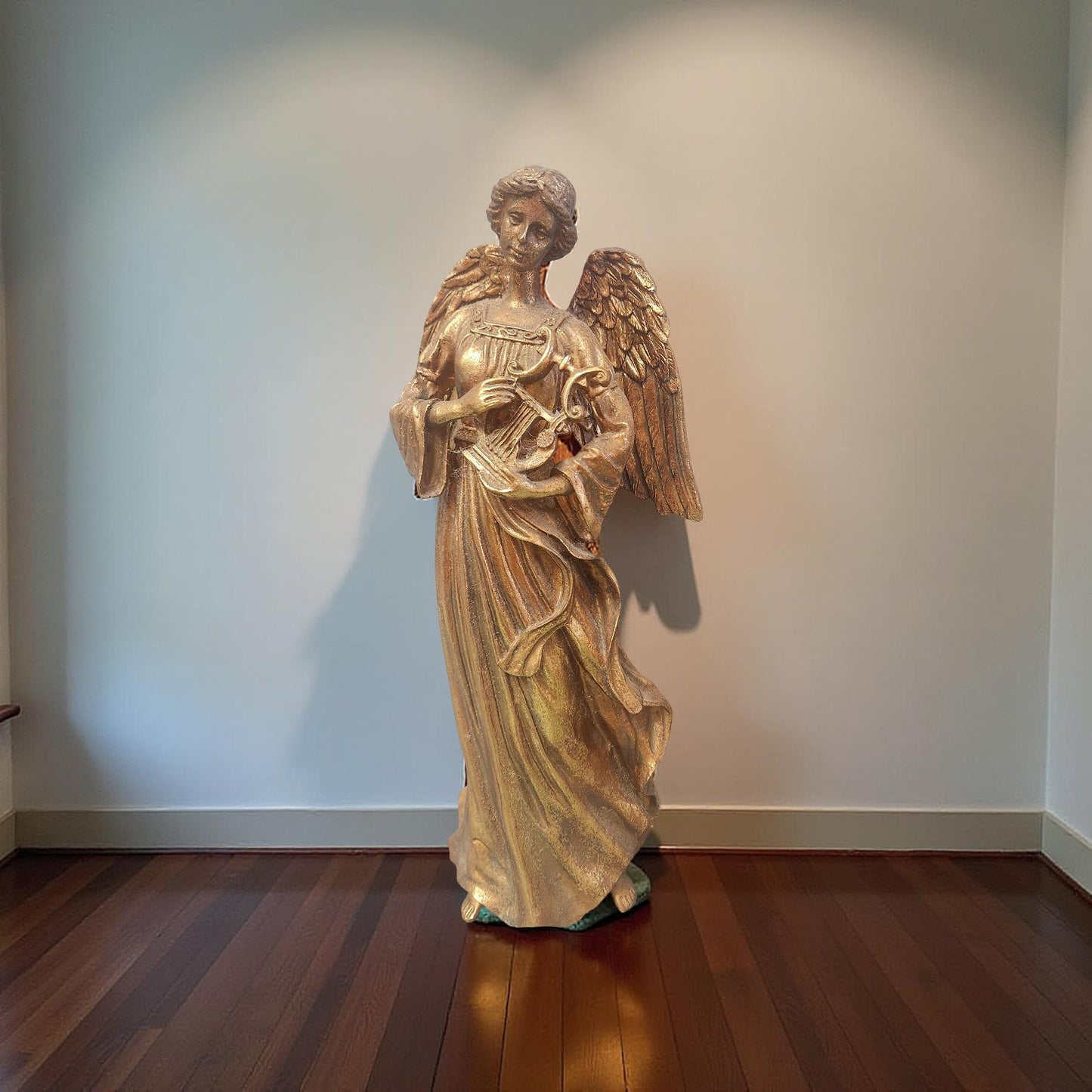 Bronzed Finish Angel Statue with Harp