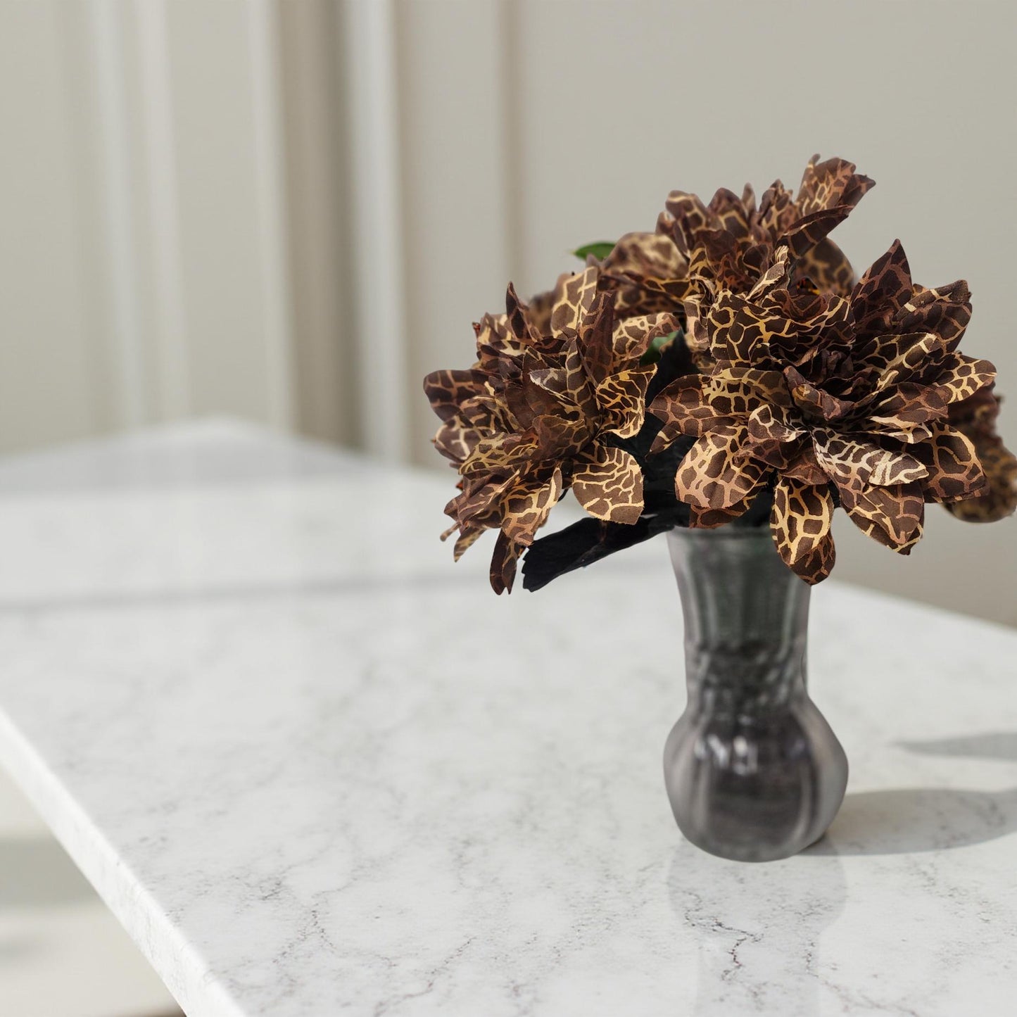 Unique Giraffe Print Flowers in Glass Vase - Safari Eco-Friendly Decor
