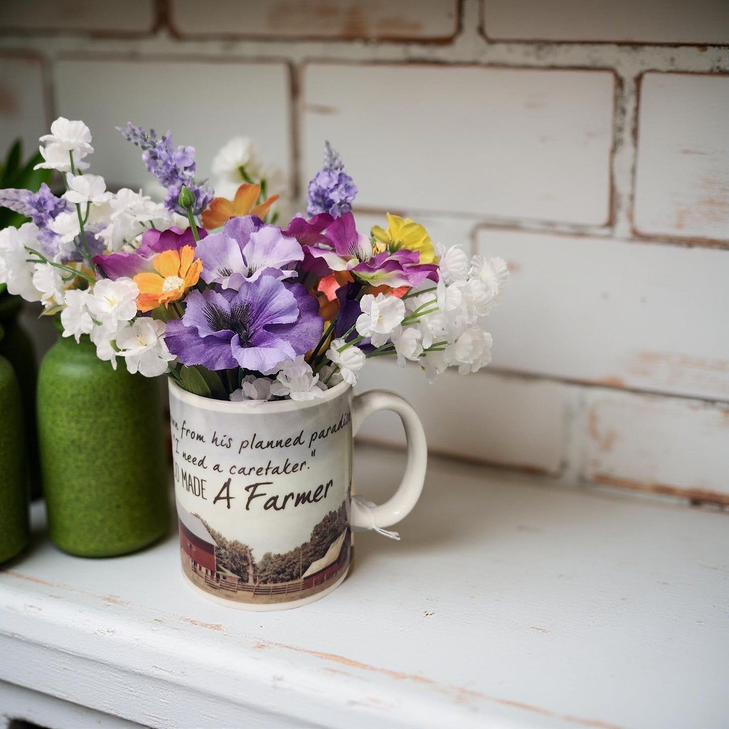 Rustic Charm: Silk Floral Display in Ceramic Pots, Country Chic Decor