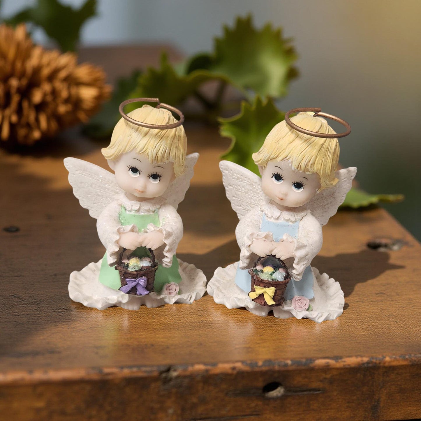 Adorable Holly Babes Angel Figurine with Easter Basket - Easter Home Decor