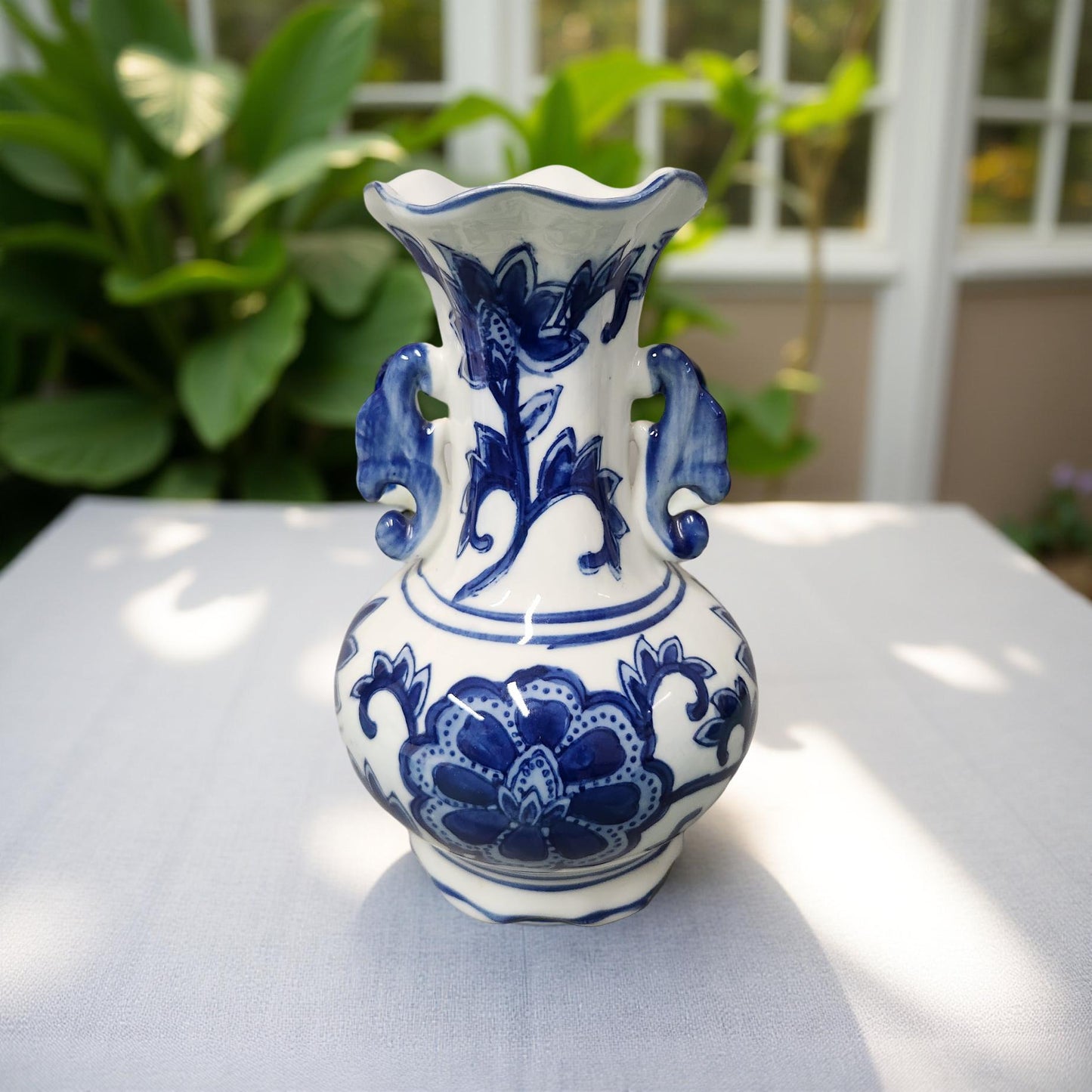 Elegant Blue Floral Design Porcelain Vase - Seymour Mann