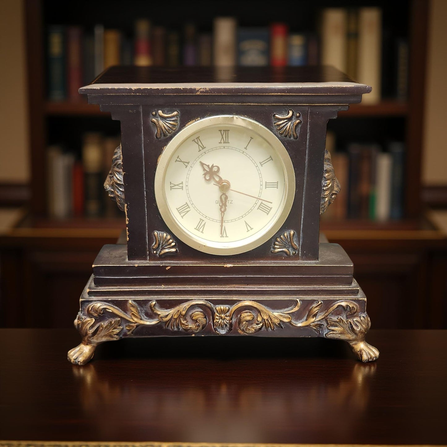 Vintage Mantel Clock with Lion Head Design - Rare Find