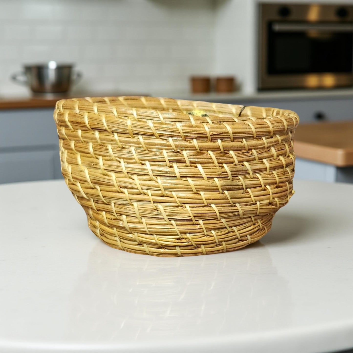 Boho Pine Needle Basket with Cermaic or Shell Base - Small Handcrafted Decor
