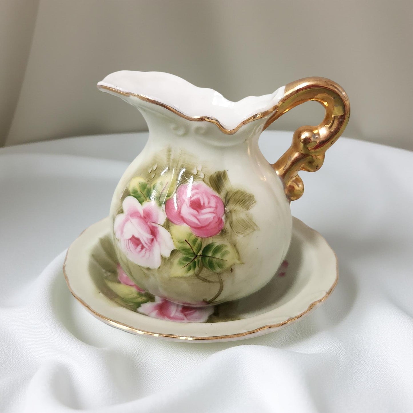 Lefton China Cabbage Rose Set - Small Pitcher and Bowl Set Vintage