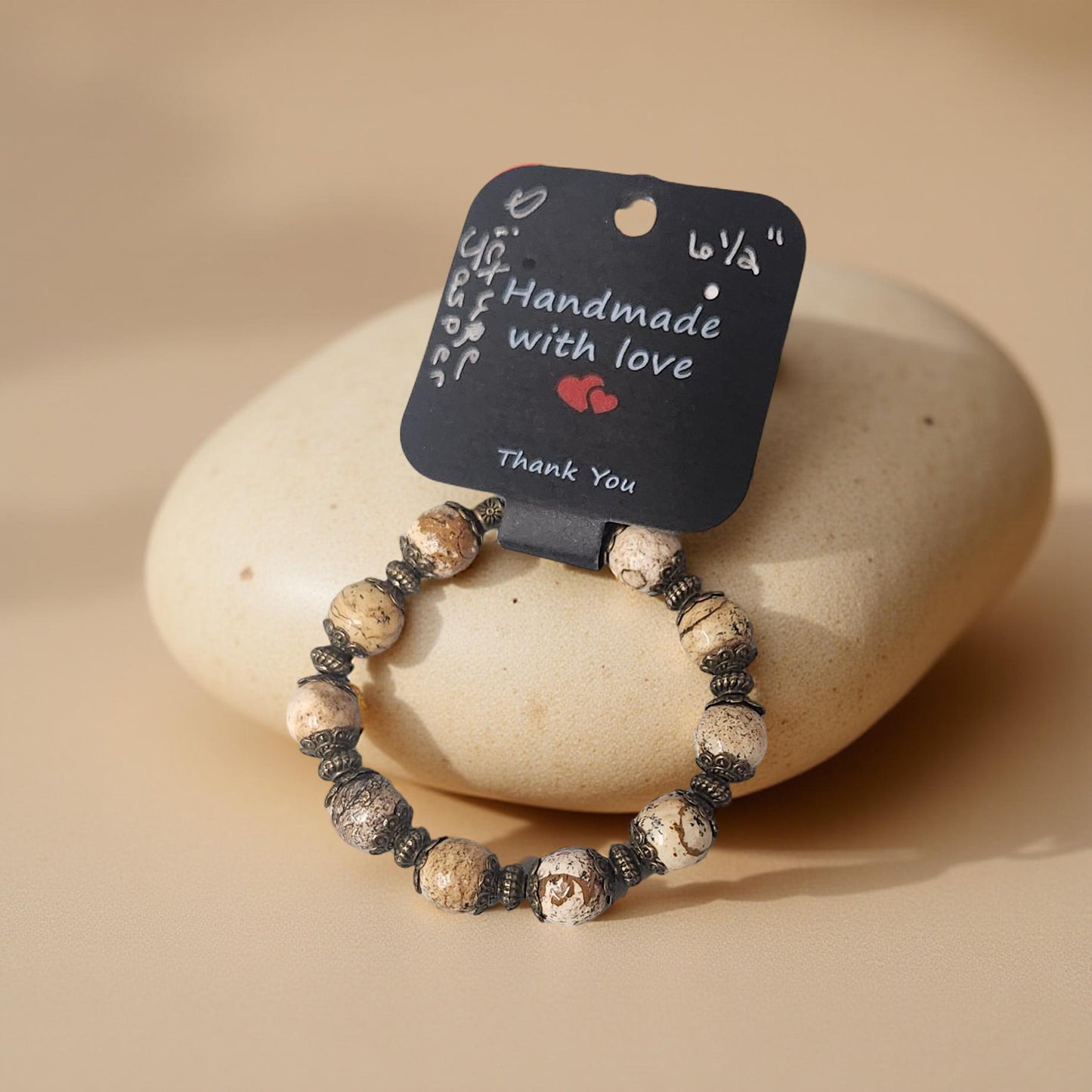Natural Picture Jasper Beaded Bracelet - Handmade Louisiana Jewelry