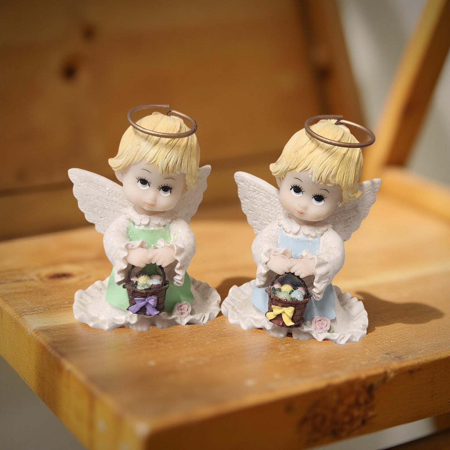 Adorable Holly Babes Angel Figurine with Easter Basket - Easter Home Decor